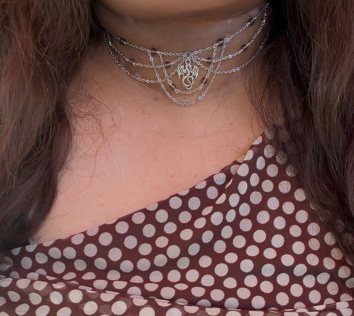Collier La Reine Noire, Obsidienne de glace, pendentif dragon