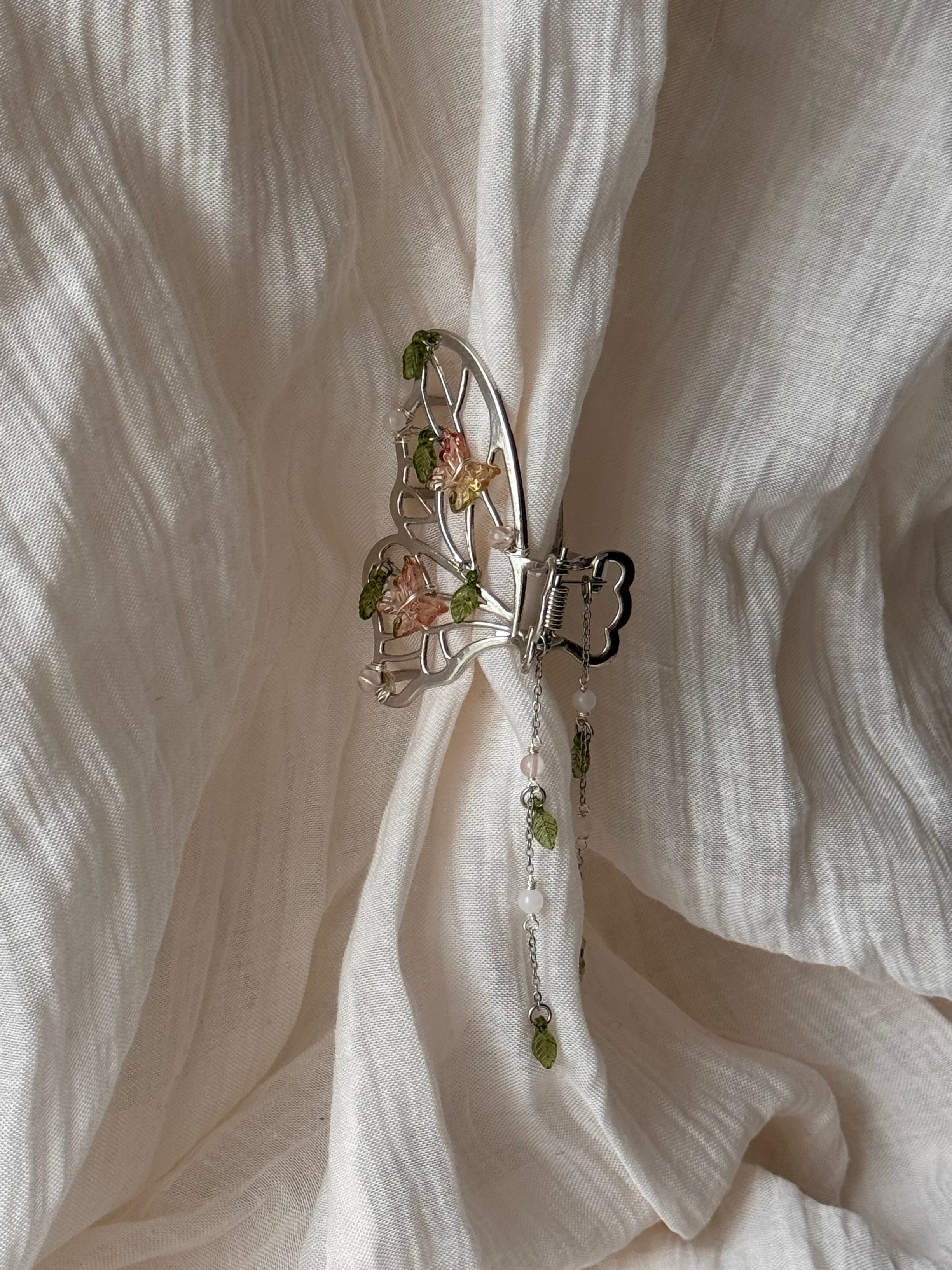 Pince à cheveux Gardenia, quartz rose 5A argenté