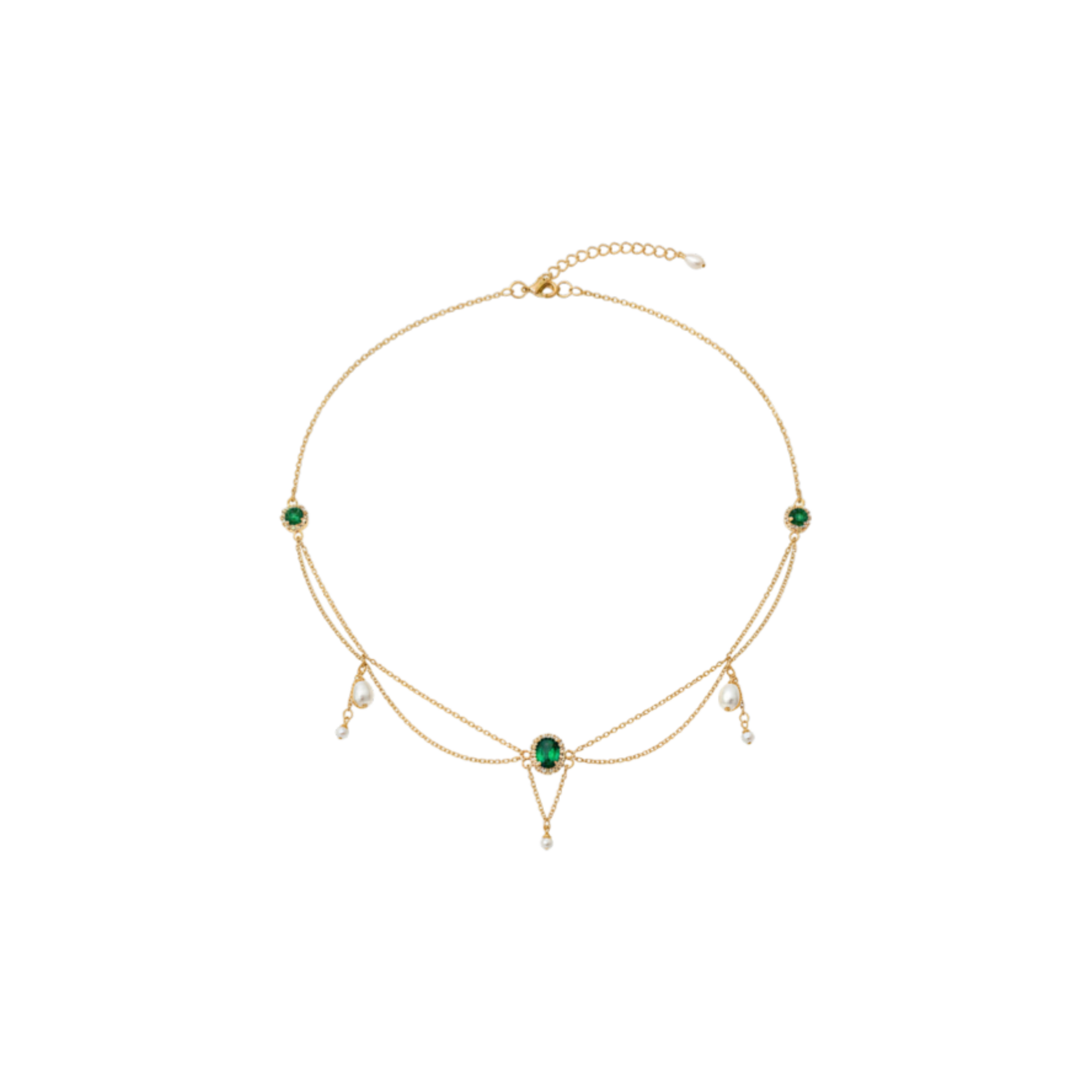 Collier Pénélope Perles d’eau douce, vert émeraude, plaqué or 18 carats