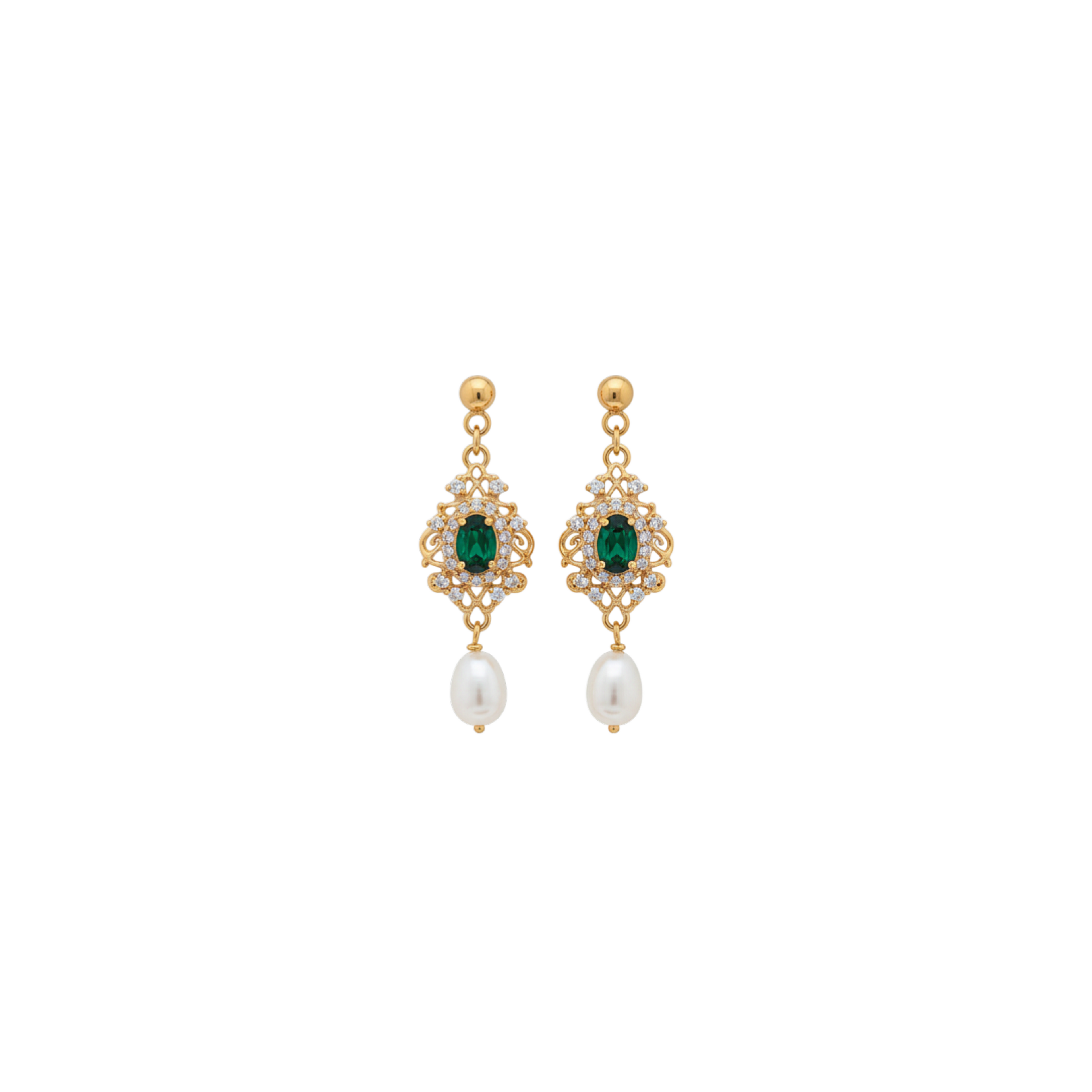 Boucles d’oreilles Lady Sharma verre de cristal, perles d’eau douce et laiton doré 18K