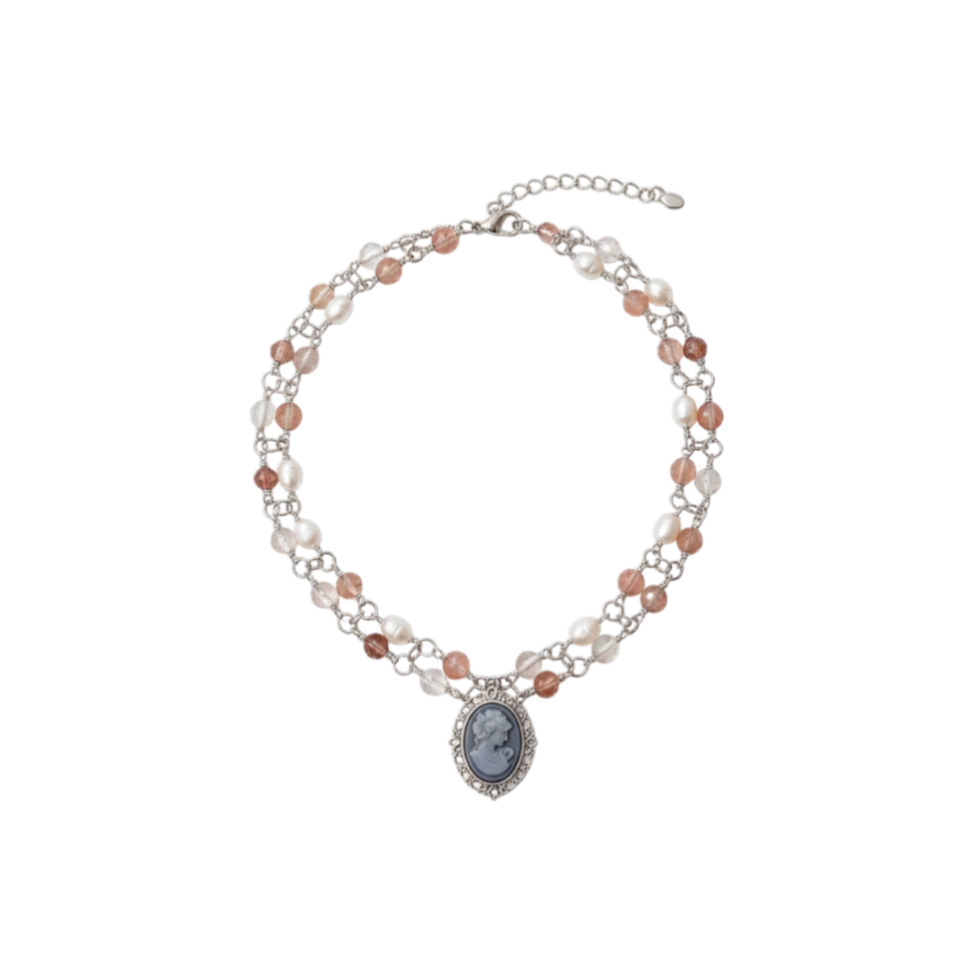 Collier L’Impériale Perles d’eau douce et quartz fraise 3A