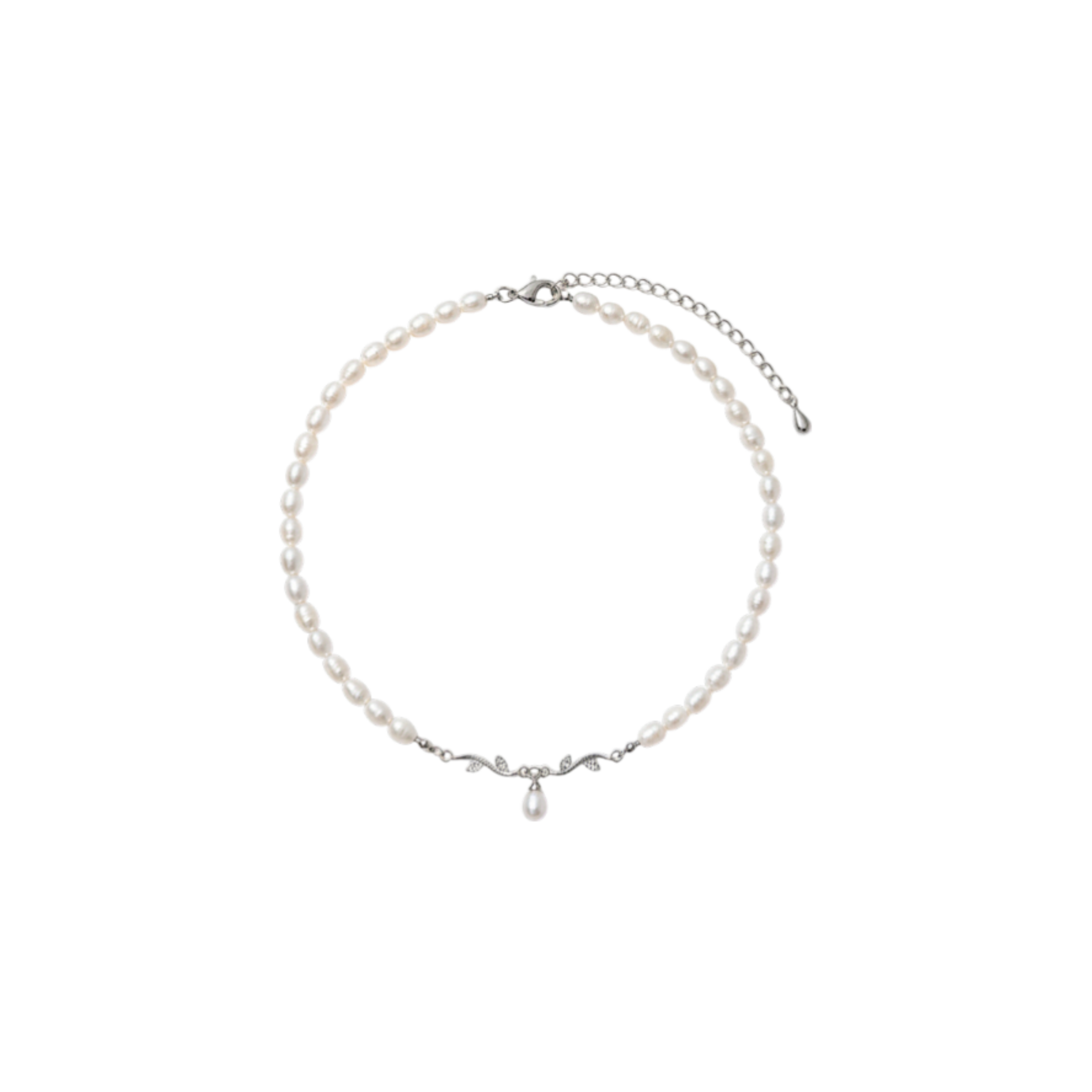 Collier Lady Violet Perles d’eau douce et feuilles en zircon argenté