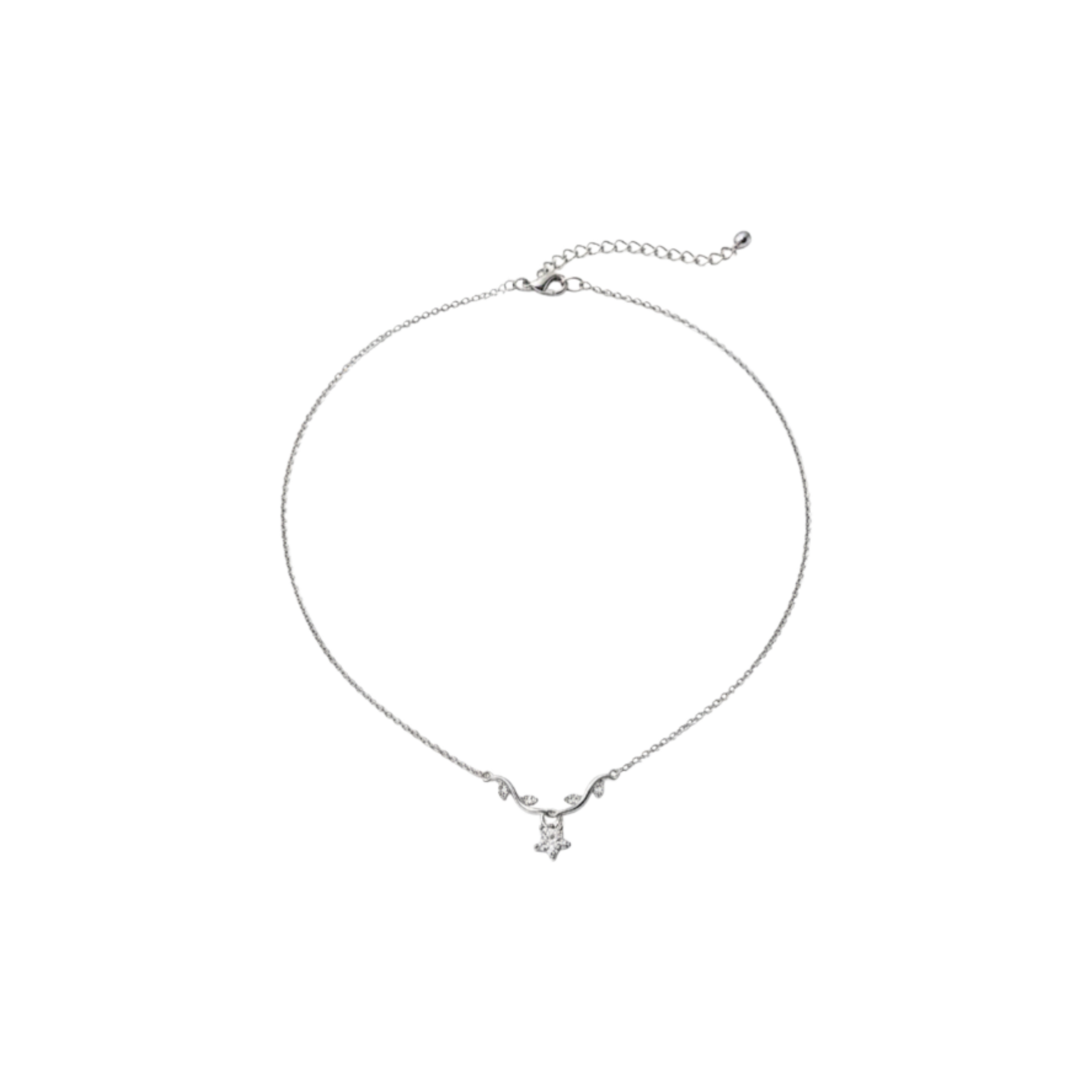 Collier La Fleur de Minuit Pendentif feuilles et fleur zircon