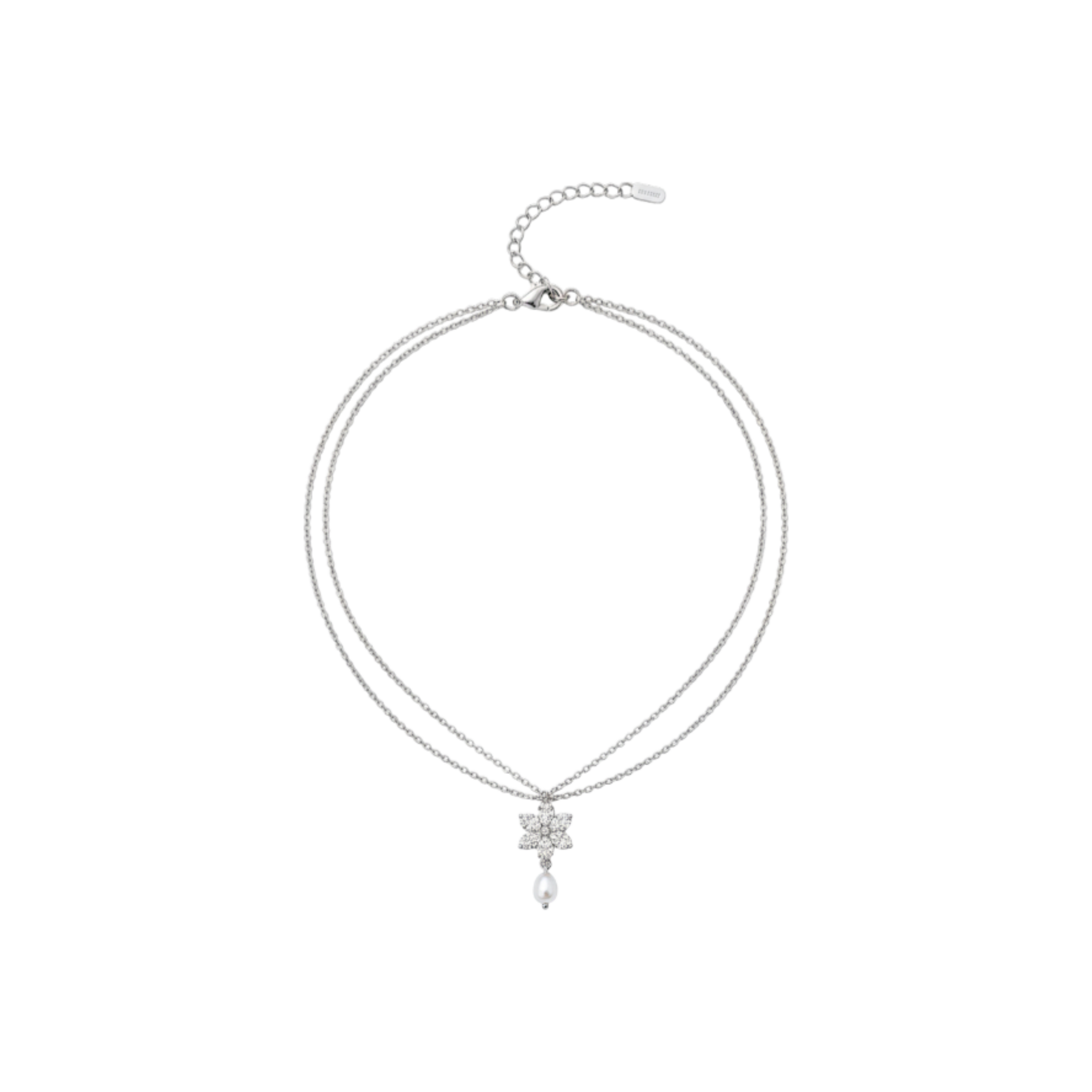 Collier Le Diamant de la Saison Perles d’eau douce 2A et fleur zircon argenté