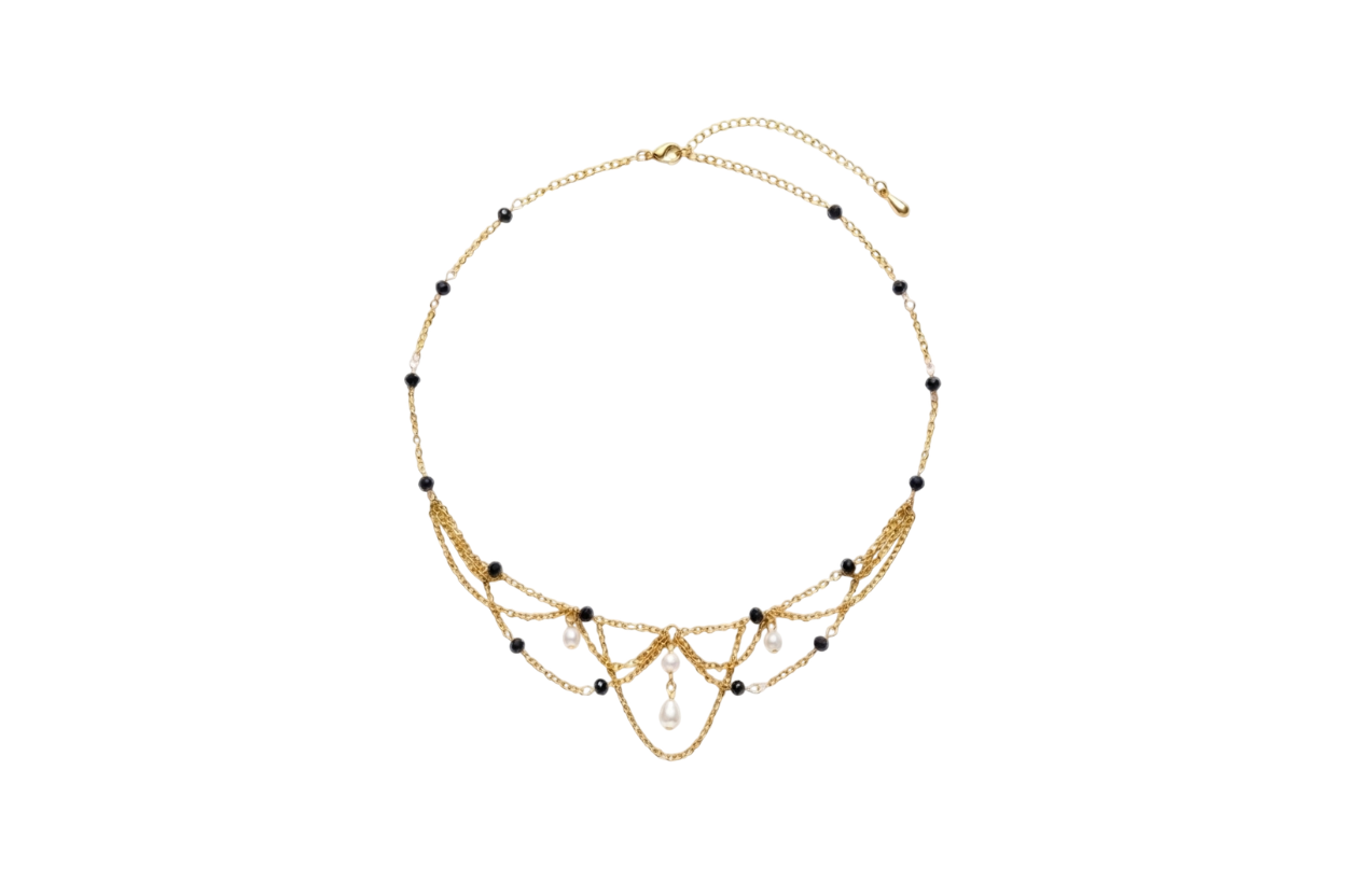 Collier Diane, unique doré, saphir, perles d'eau douce A et AA