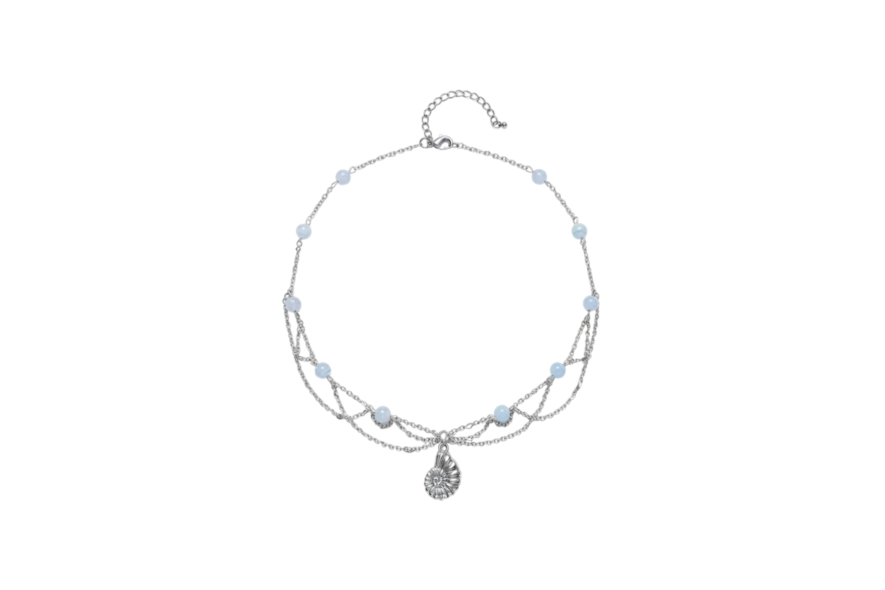 Collier Mélodie, unique argenté, calcédoine, pendentif coquillage