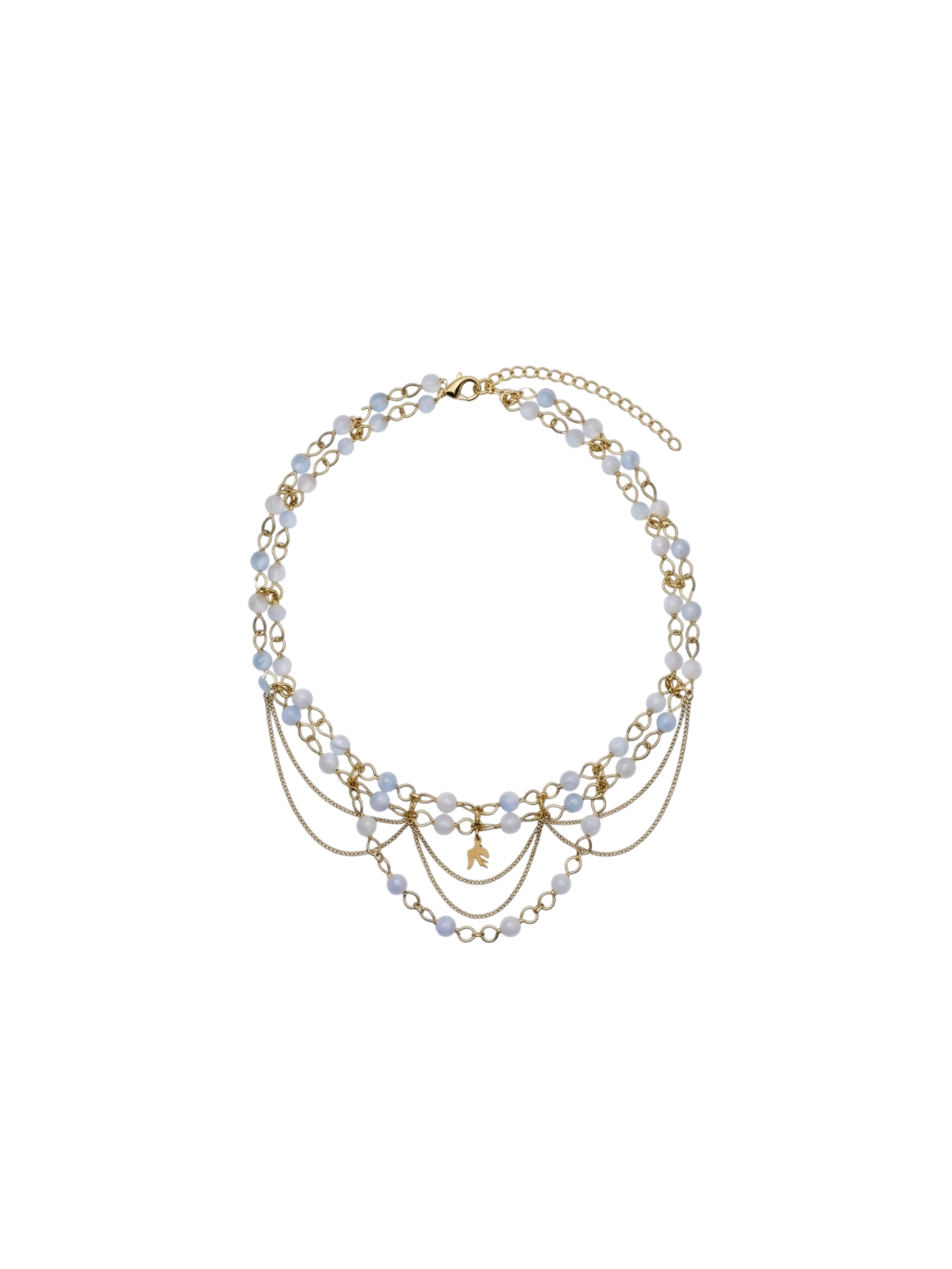 Collier Evelyne Perle de calcédoine, hirondelle