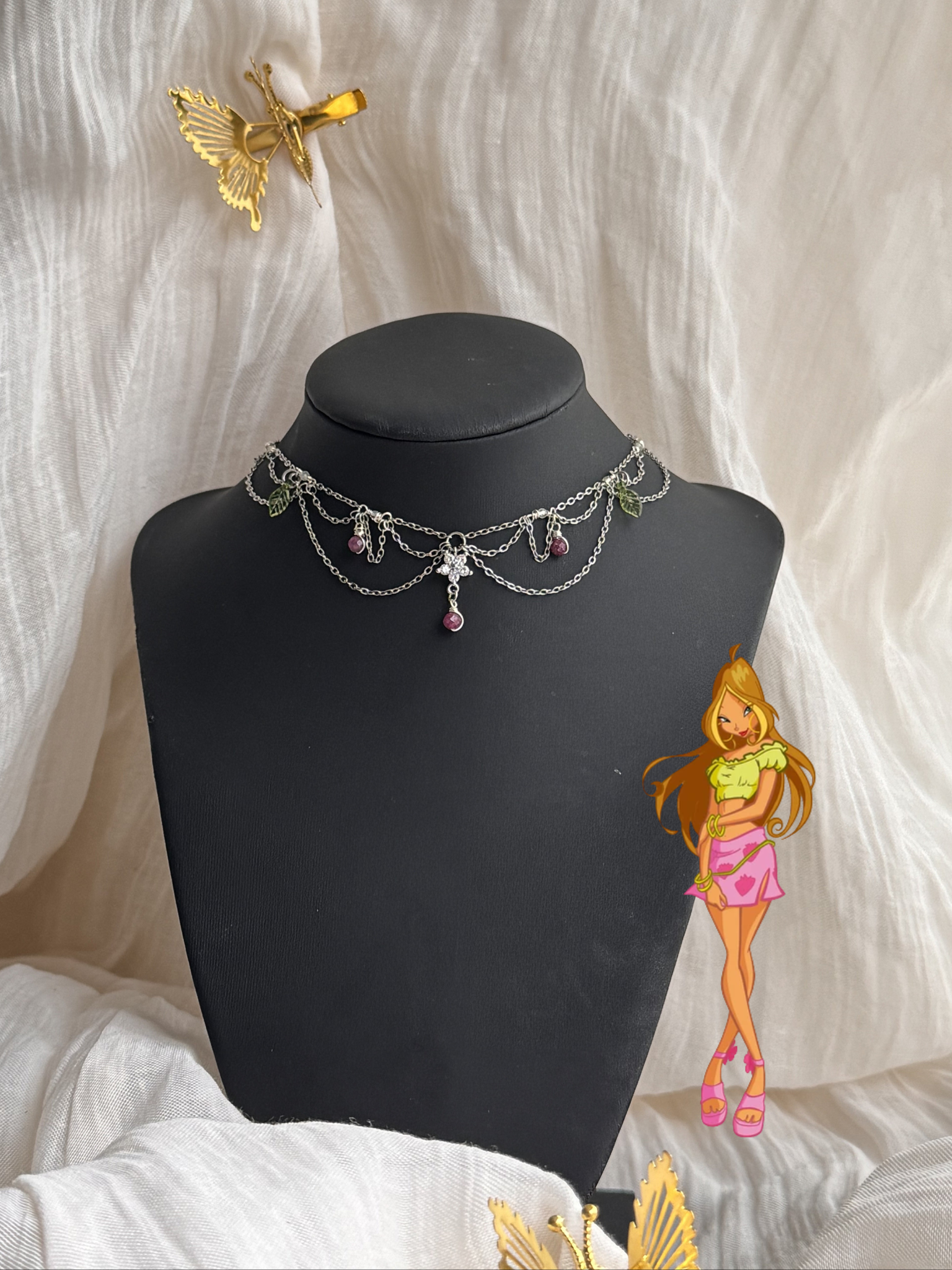 Collier Lynphea préhnite 7A, rubis, pièce unique argenté