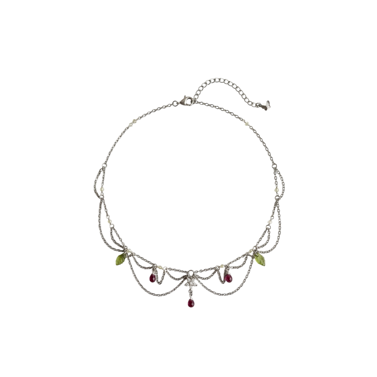 Collier Lynphea préhnite 7A, rubis, pièce unique argenté