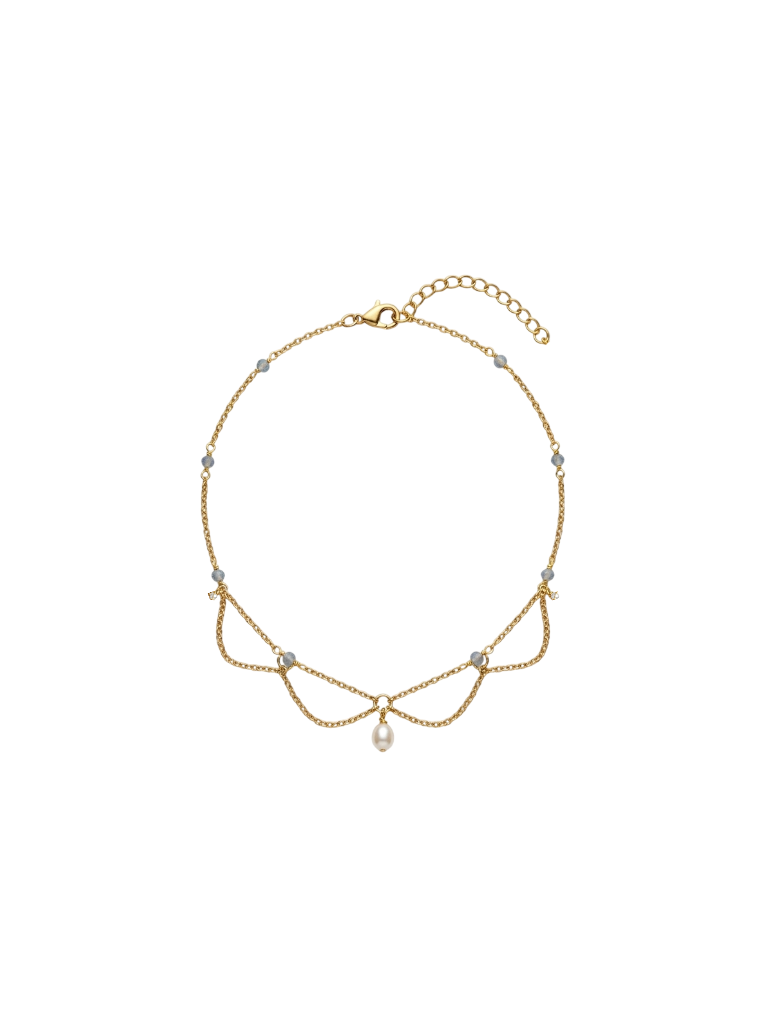 Collier Primrose Perle d’eau douce A, pierres de lune grise 7A, pierre de lune blanche