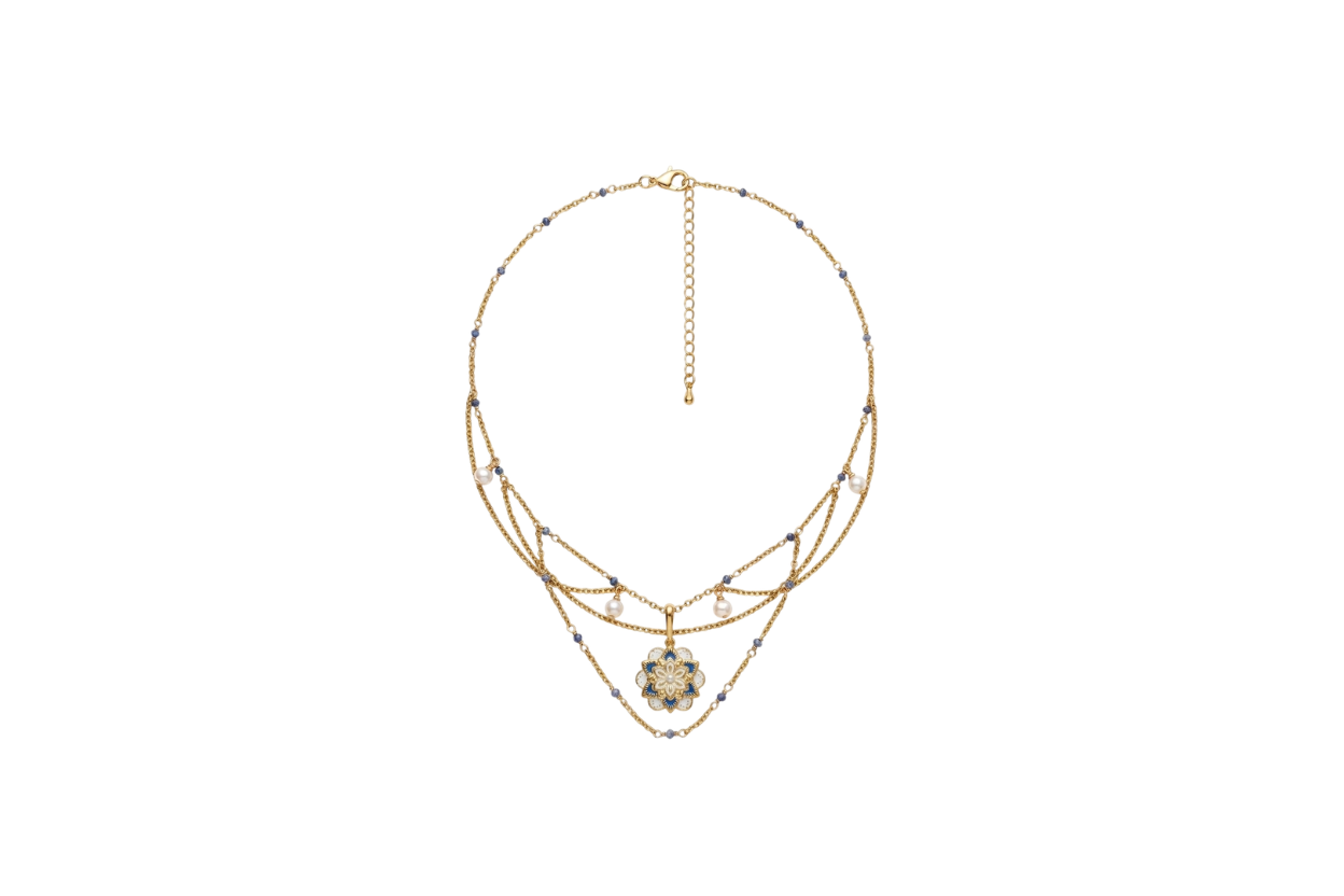 Collier Saphir de Hightower, lapis lazuli, perle d'eau douce, pendentif mandala fleur