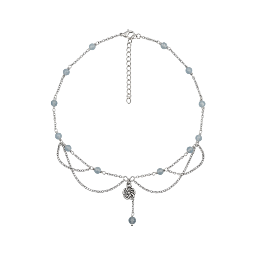 Collier Erika, angélite, pendentif fleur