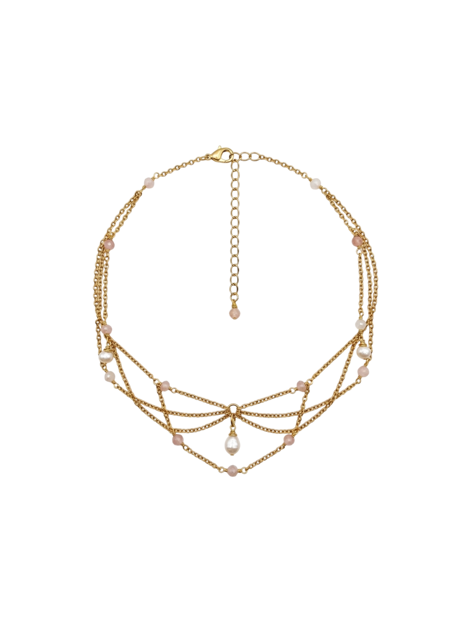 Collier Edwina quart rose et perle d'eau douce, pièce unique doré