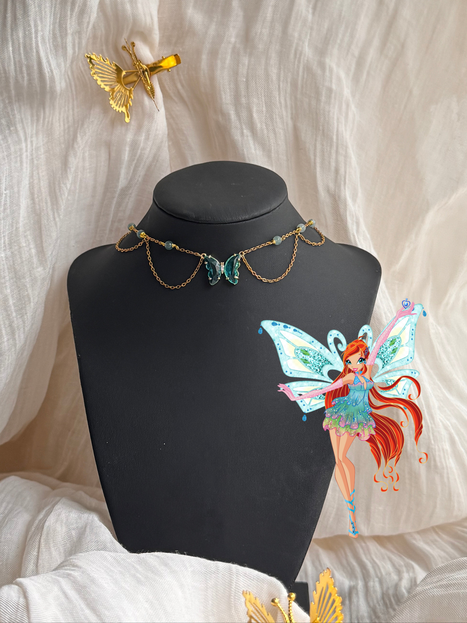 Collier Enchantix Bloom, aigue-marine, doré