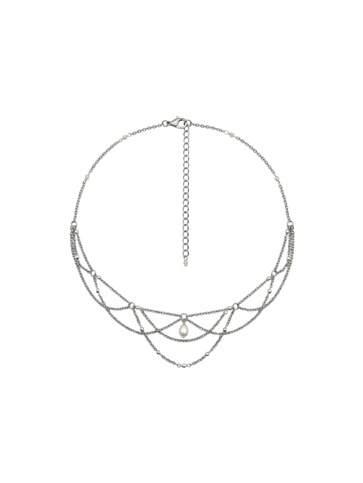 Collier Glycine,  préhnite 7A, perle d'eau douce A, pièce unique argenté