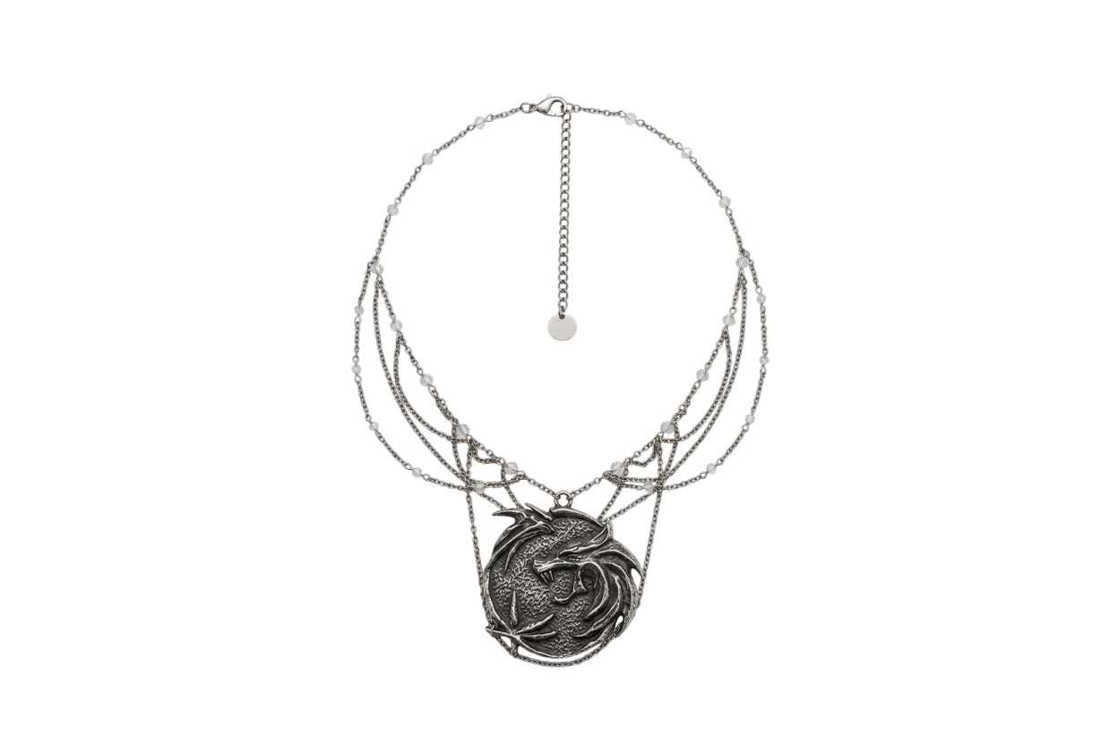 Collier La Reine du Nord, unique argenté, perle de lune, pendentif loup