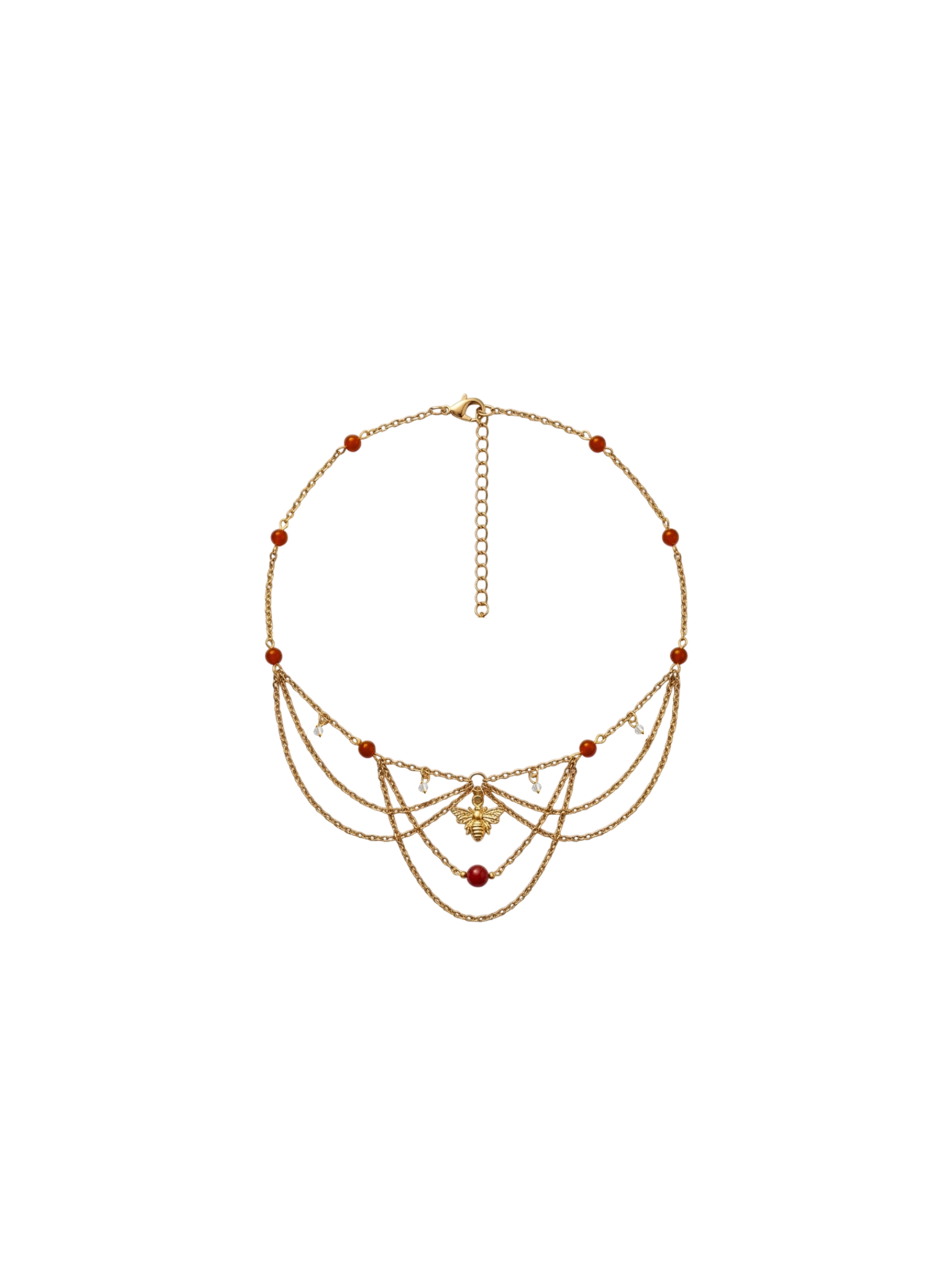 Collier Althéa Agate rouge 7A, pierre de lune, pendentif abeille