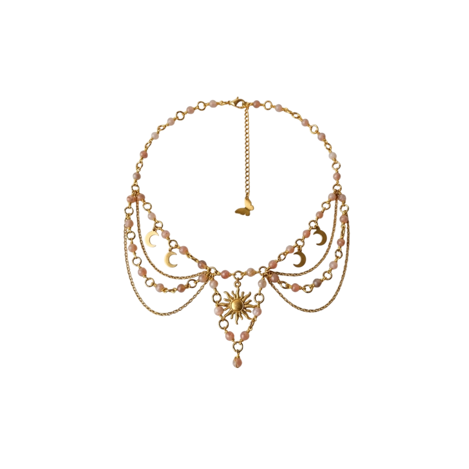 Collier Stella pierre de lune orange 3A, pièce unique doré