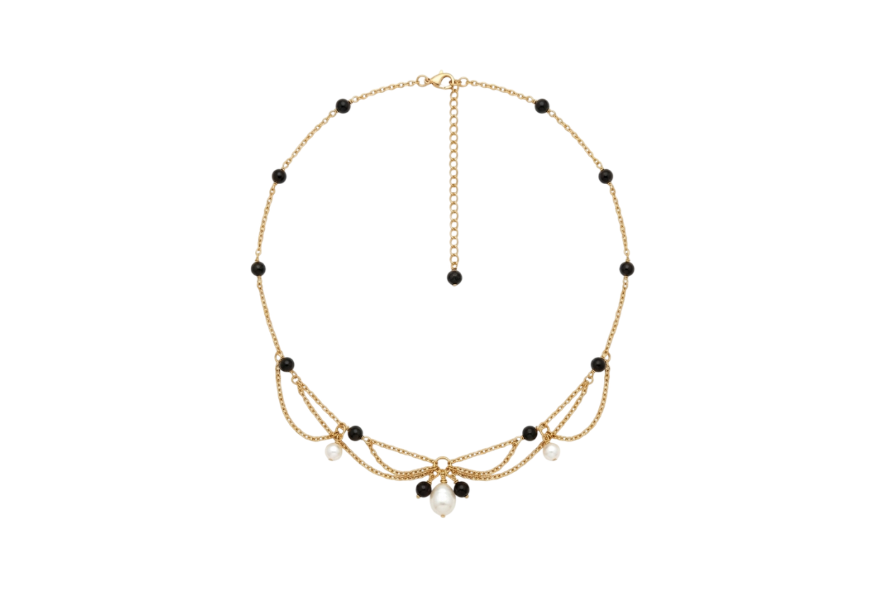 Collier Janessa, obsidienne noire, perles d'eau douce A et AA