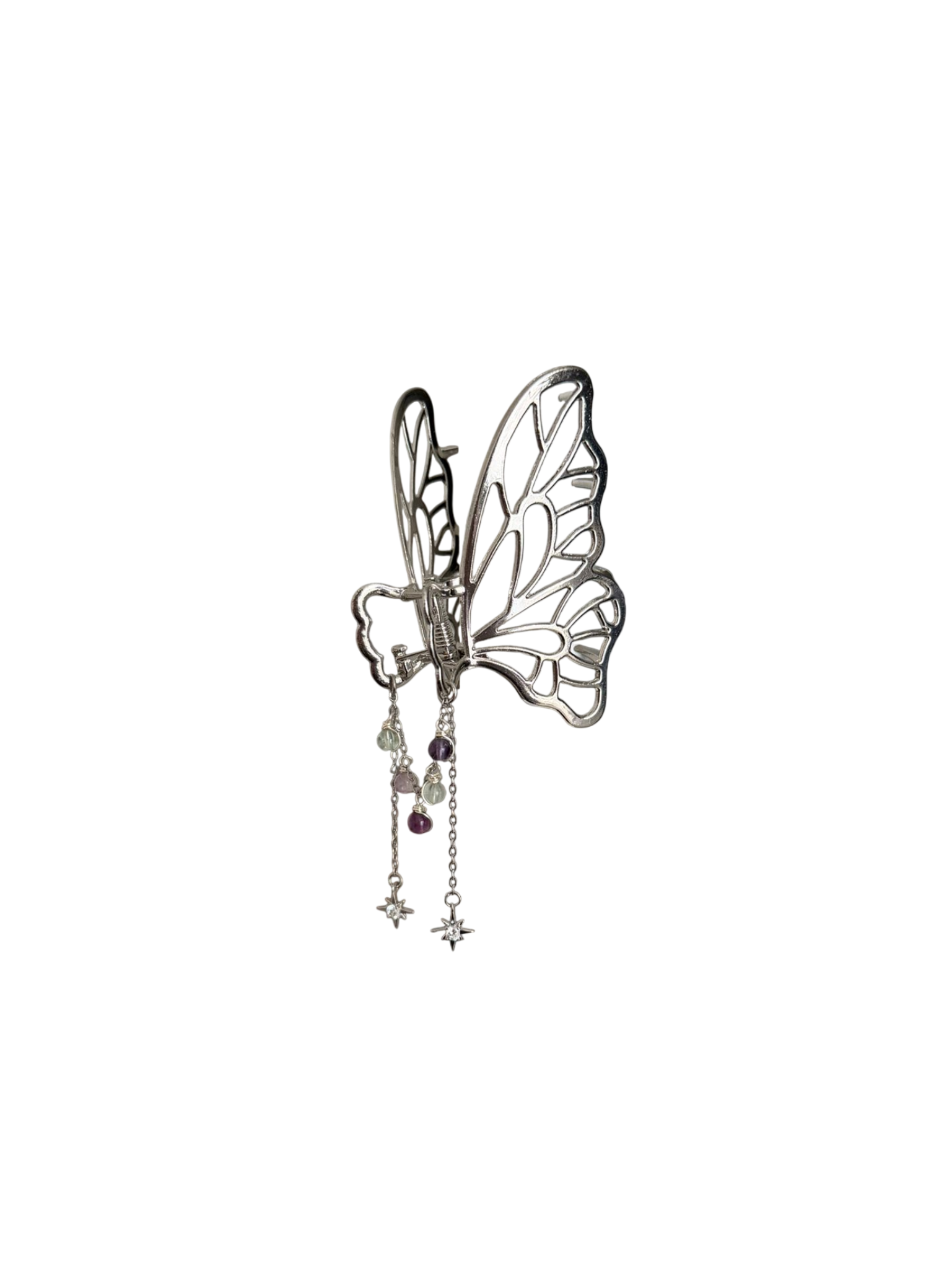 Pince à cheveux Valyra, fluorite 3A, pendentif étoile, pièce unique argenté