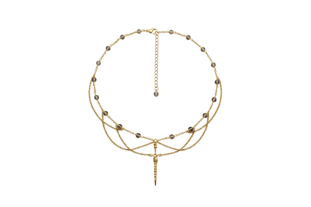 Collier La Lame et l’Honneur, version doré, obsidienne de glace, pendentif épée