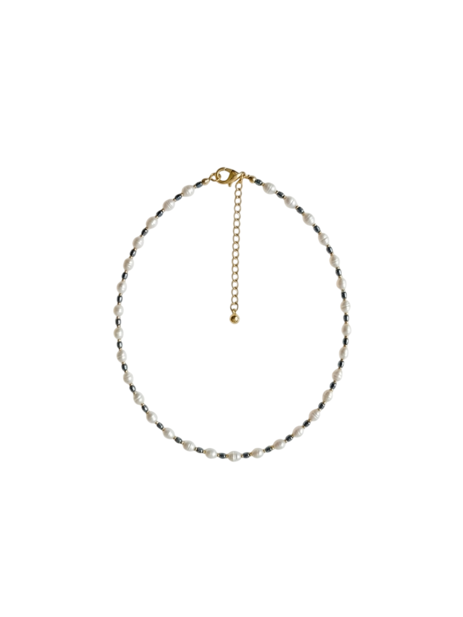Collier Éclipse perle d'eau douce blanche A et noir/bleu AAA