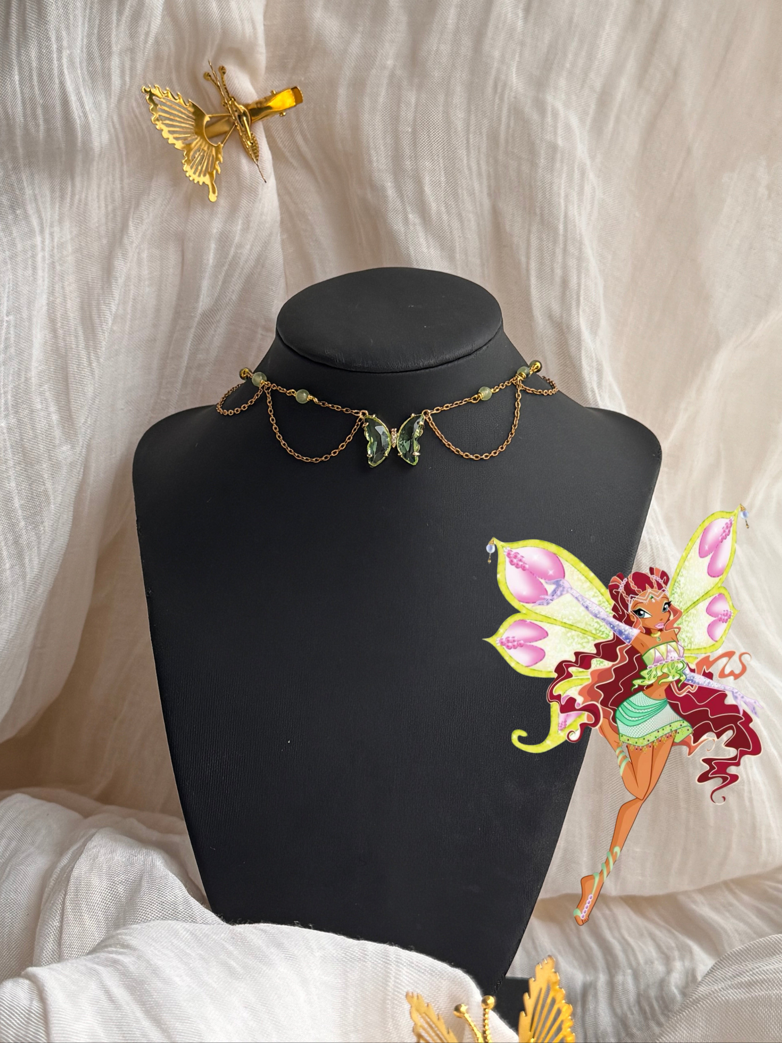 Collier Enchantix Layla, préhnite, doré