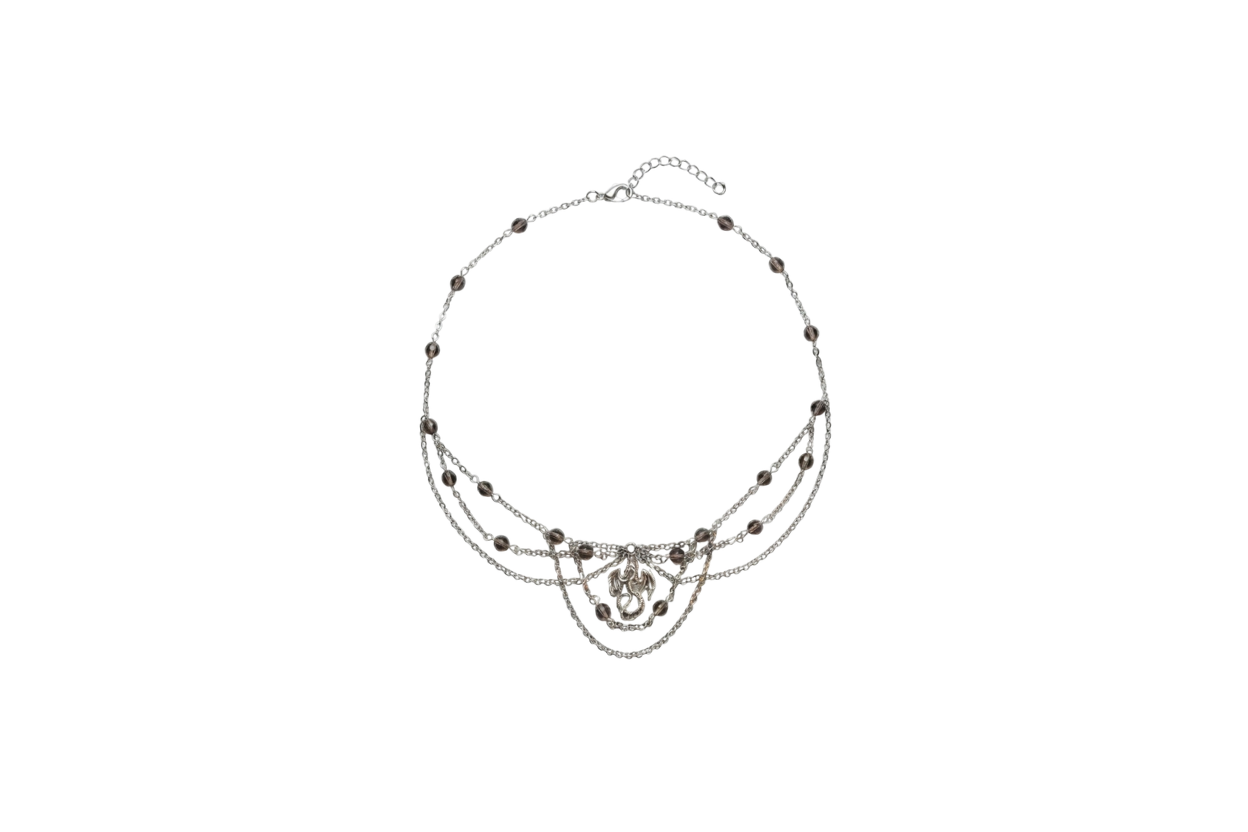 Collier La Reine Noire, Obsidienne de glace, pendentif dragon