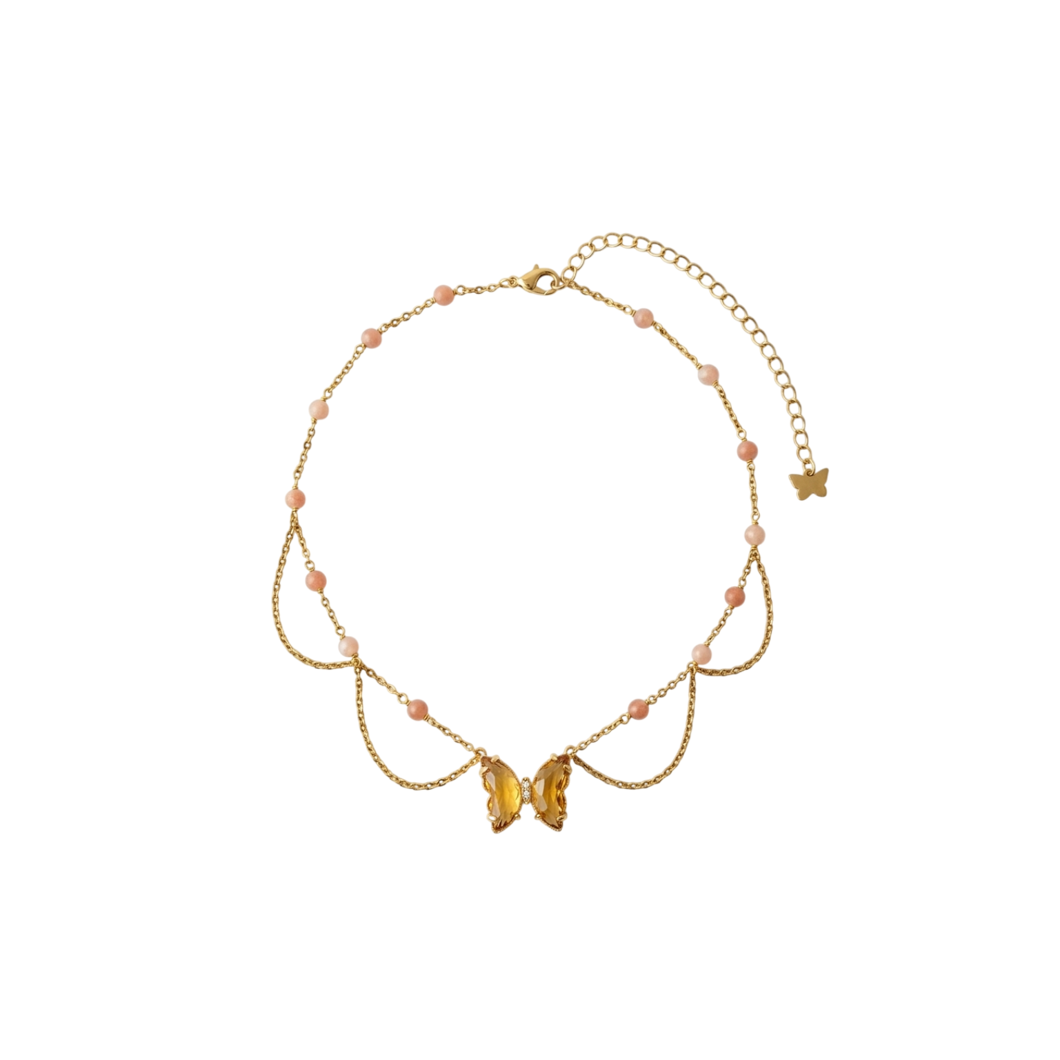 Collier Enchantix Stella, pierre de lune orange 3A, doré