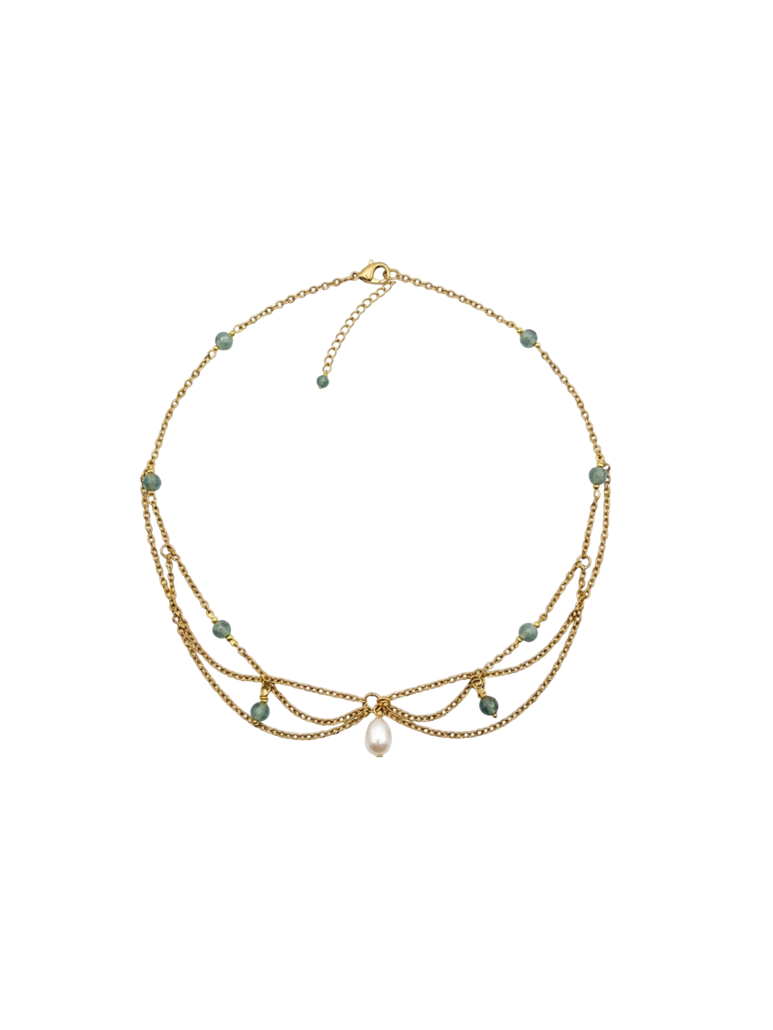 Collier Éloïse, aigue-Marine et perle d’eau douce A, pièce unique doré