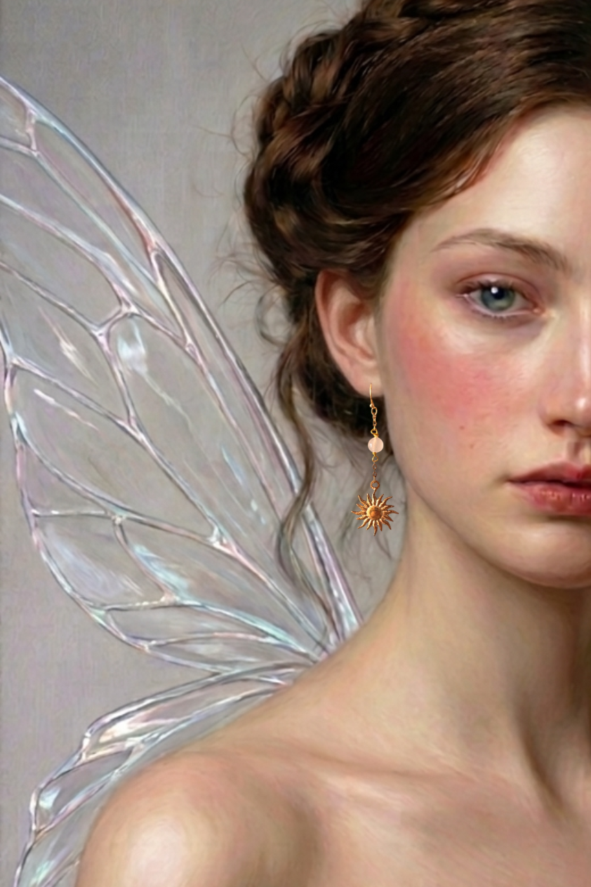 Boucles d'oreilles Radius, pierre de lune, pièce unique doré