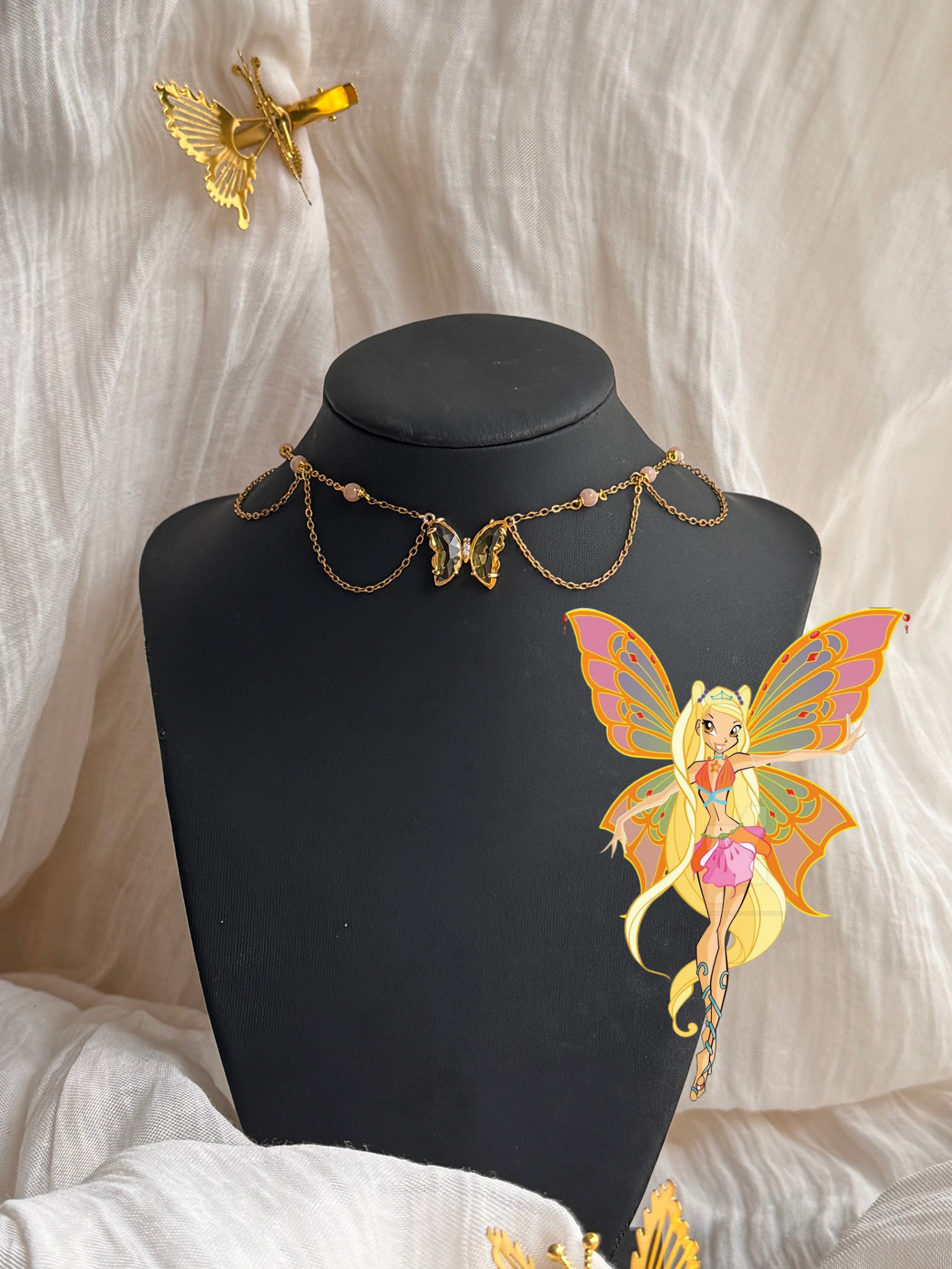 Collier Enchantix Stella, pierre de lune orange 3A, doré