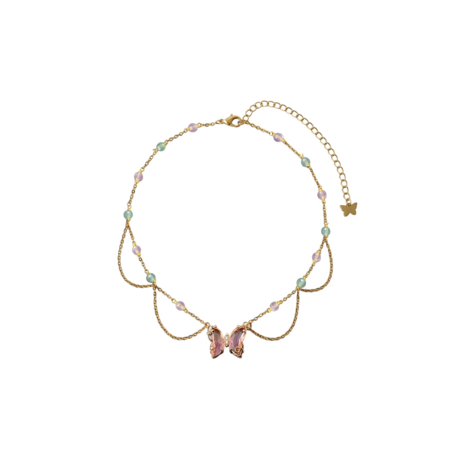 Collier Enchantix Flora, Quartz rose, aventurine verte, doré