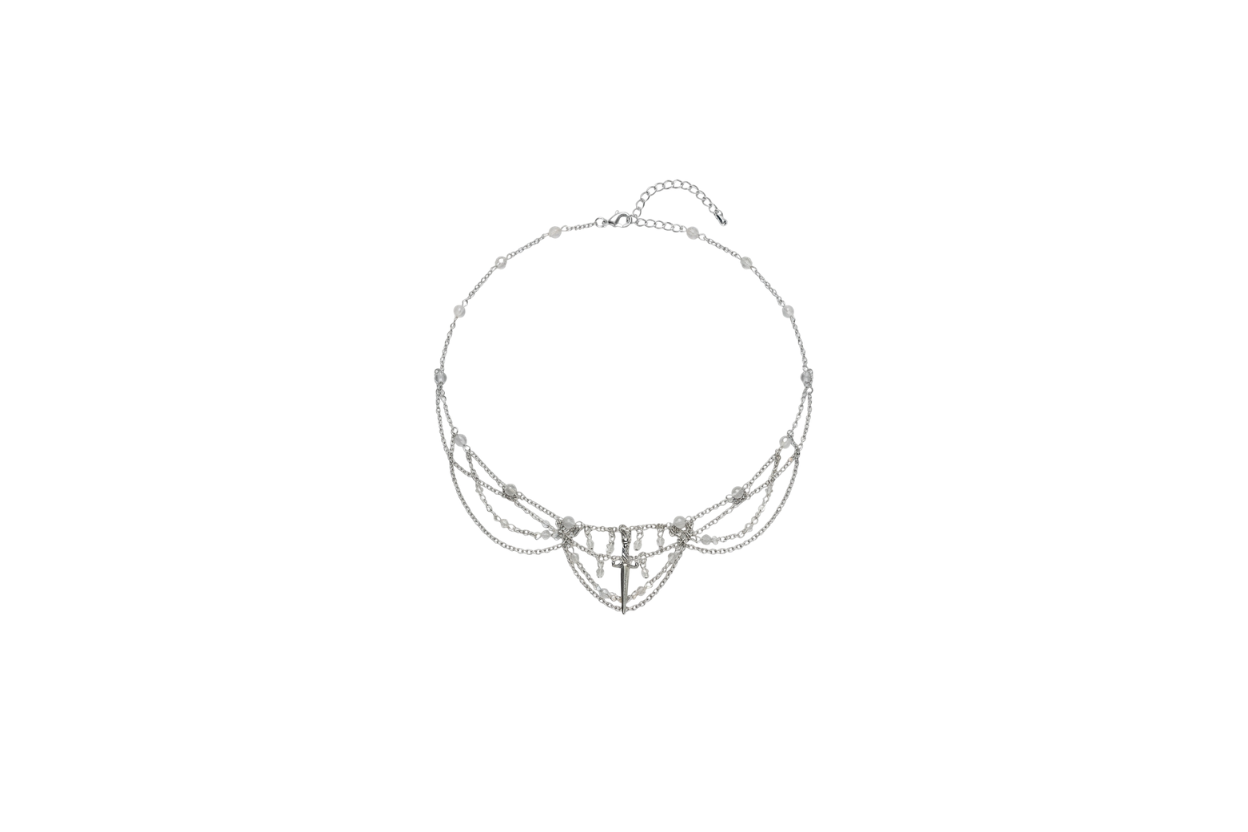 Collier La Lame du Nord, perle de lune grise 3A et 7A, pendentif dague