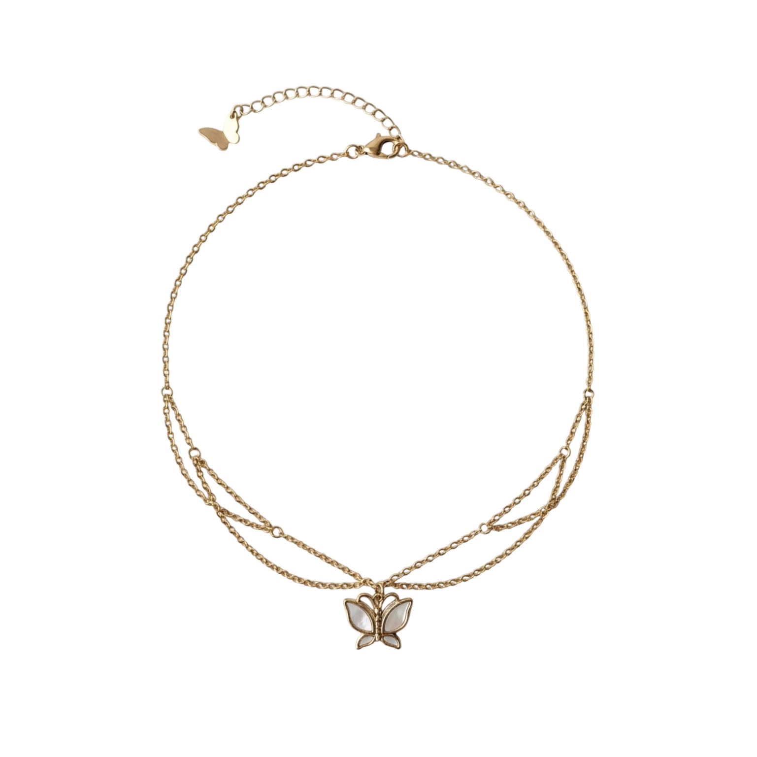 Collier Elvya, pendentif papillon nacre, doré