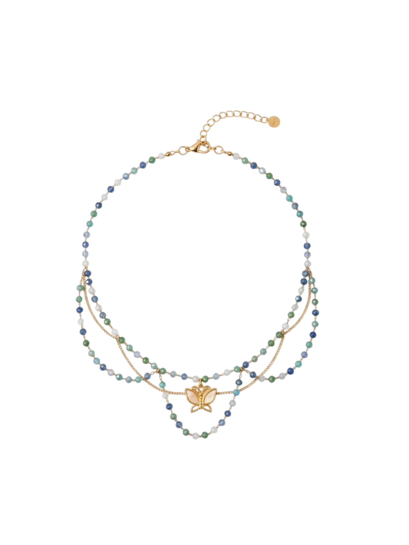 Collier Magix cristal de verre tons froids, pendentif papillon nacre, doré