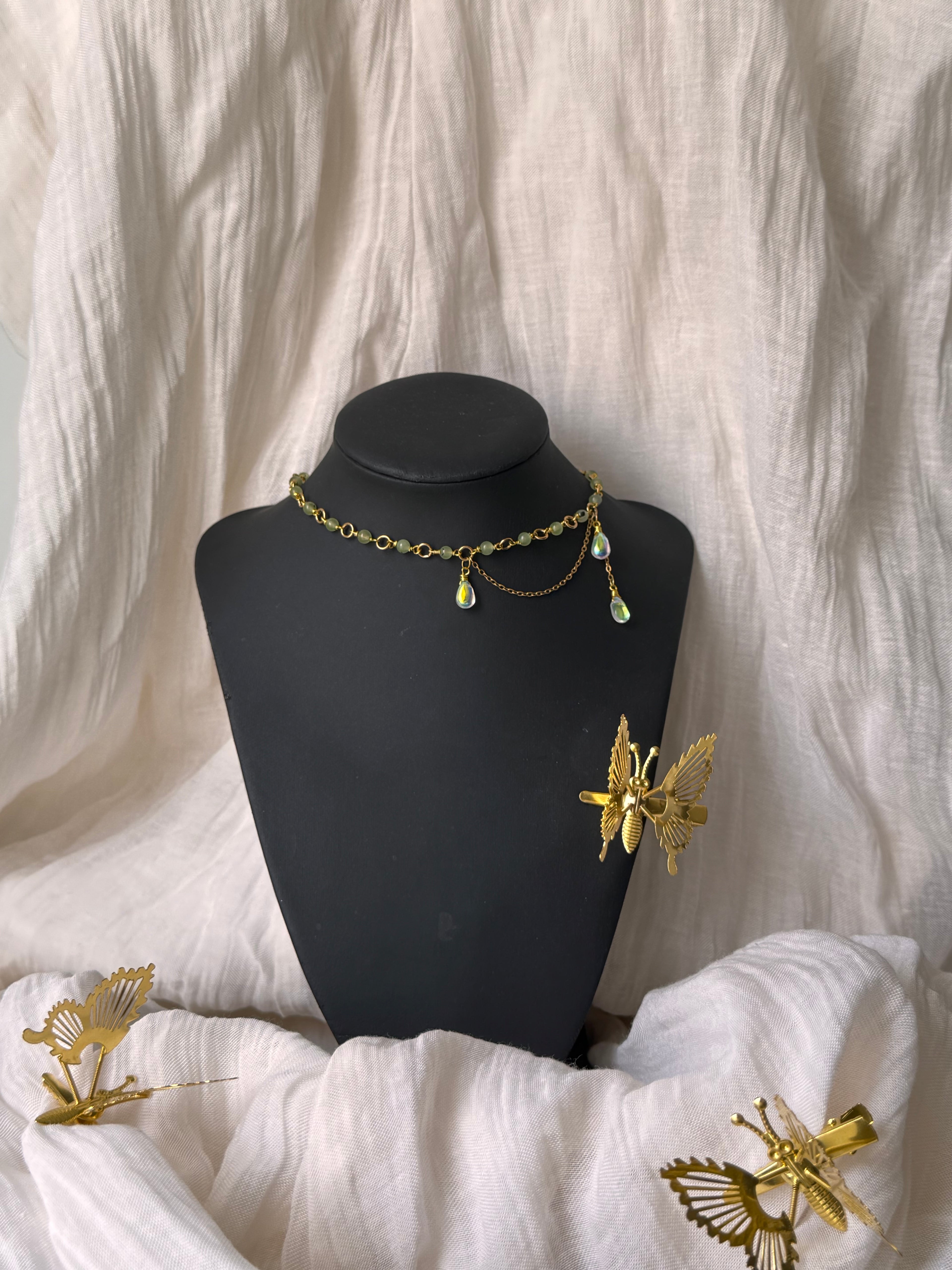 Collier Layla Préhnite doré