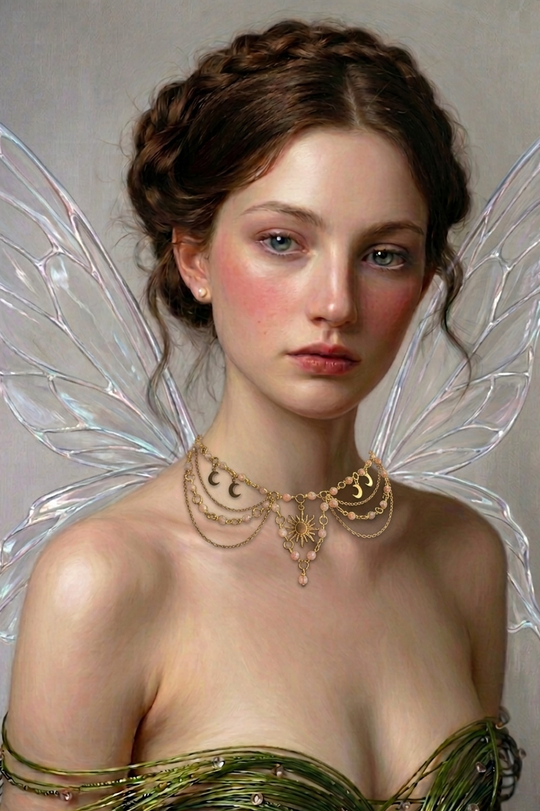 Collier Stella pierre de lune orange 3A, pièce unique doré