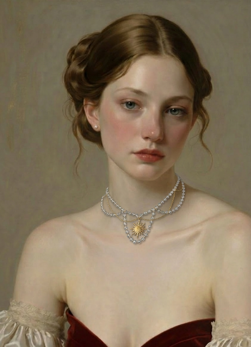 Collier Solaria Perles de verre, pendentif soleil