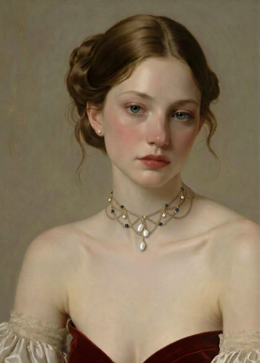 Collier Céleste Saphir, perle d'eau douce