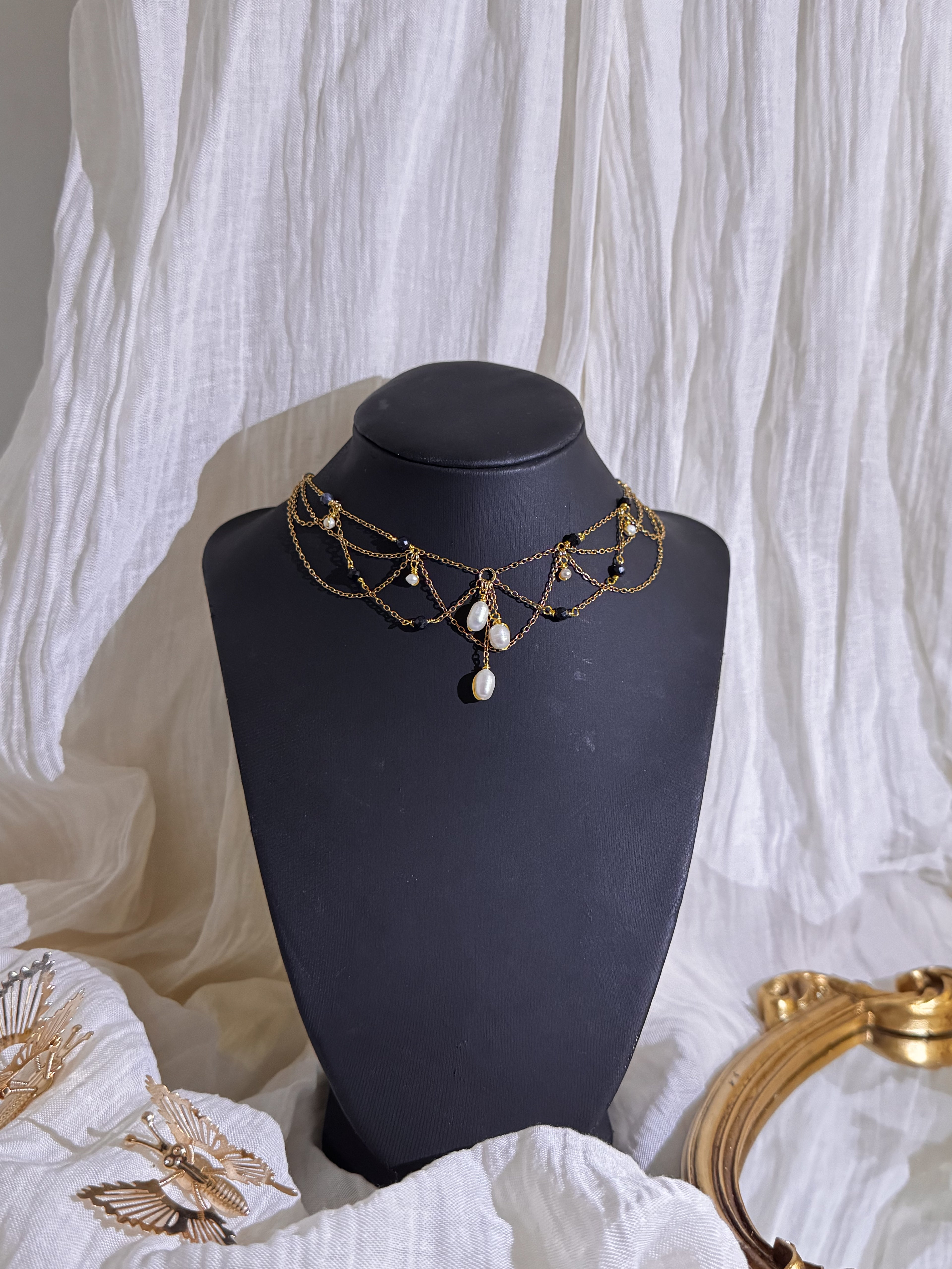Collier Céleste Saphir, perle d'eau douce