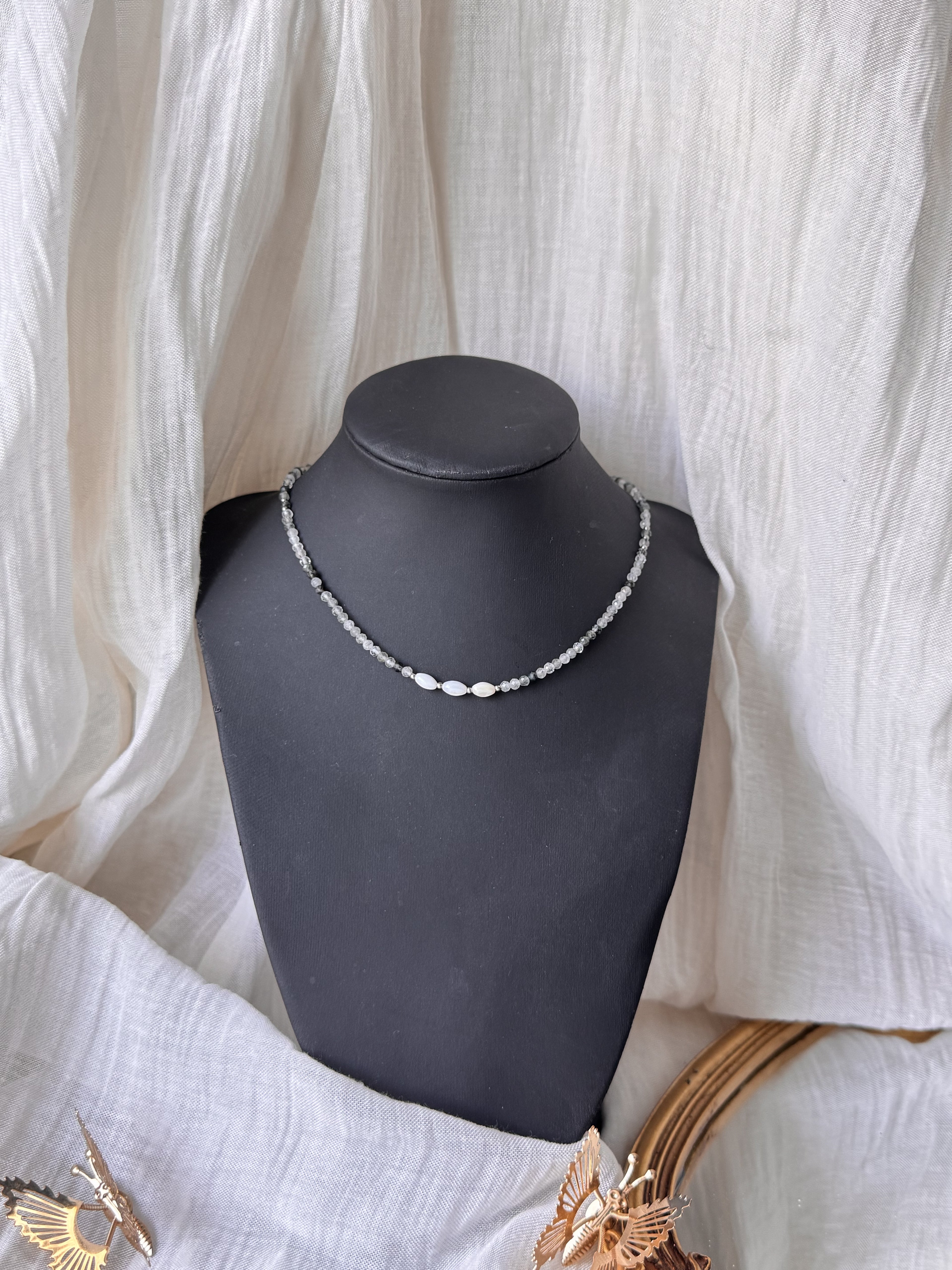 Collier Verdelia nacre quartz rutile vert