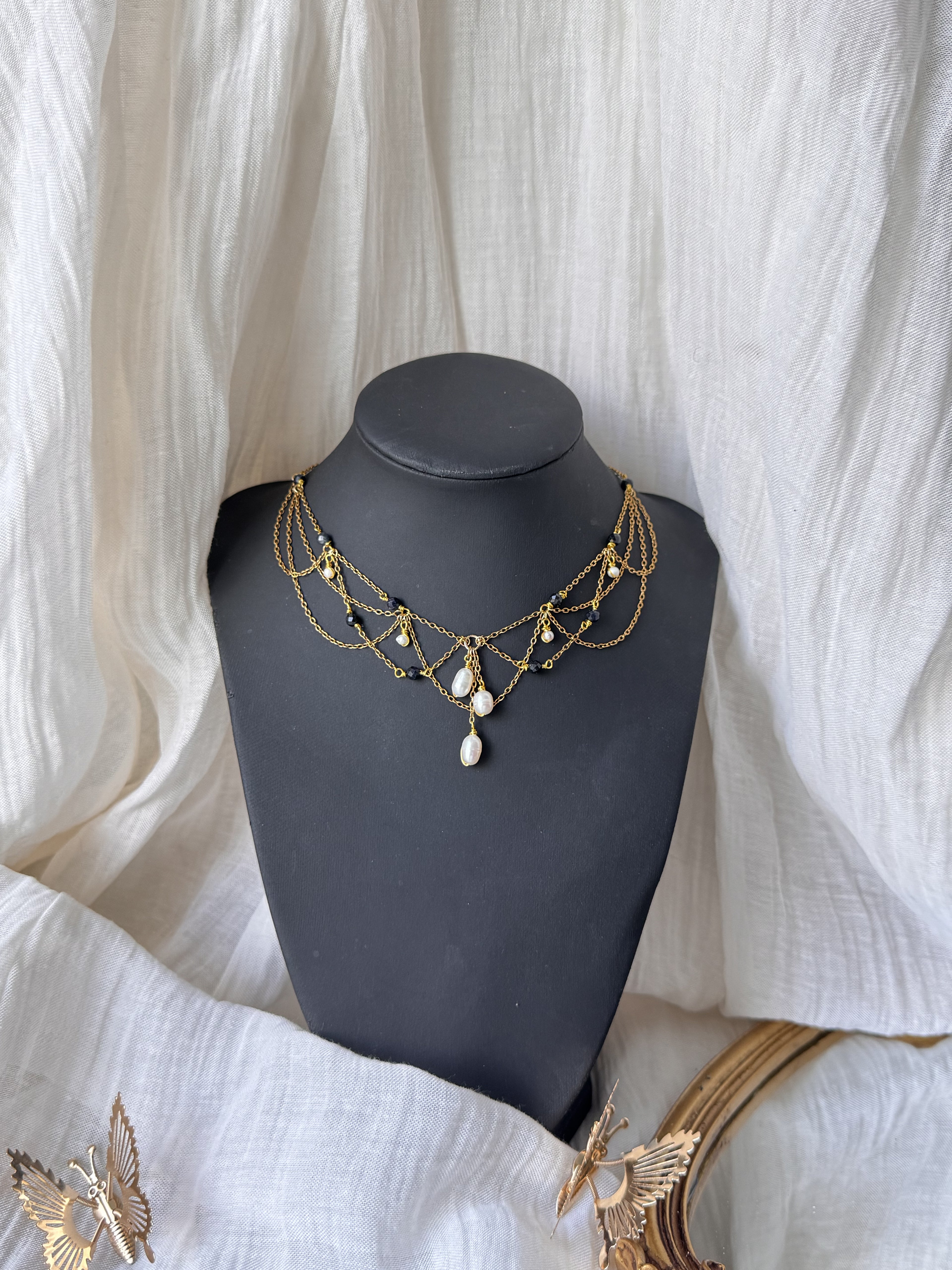 Collier Céleste Saphir, perle d'eau douce