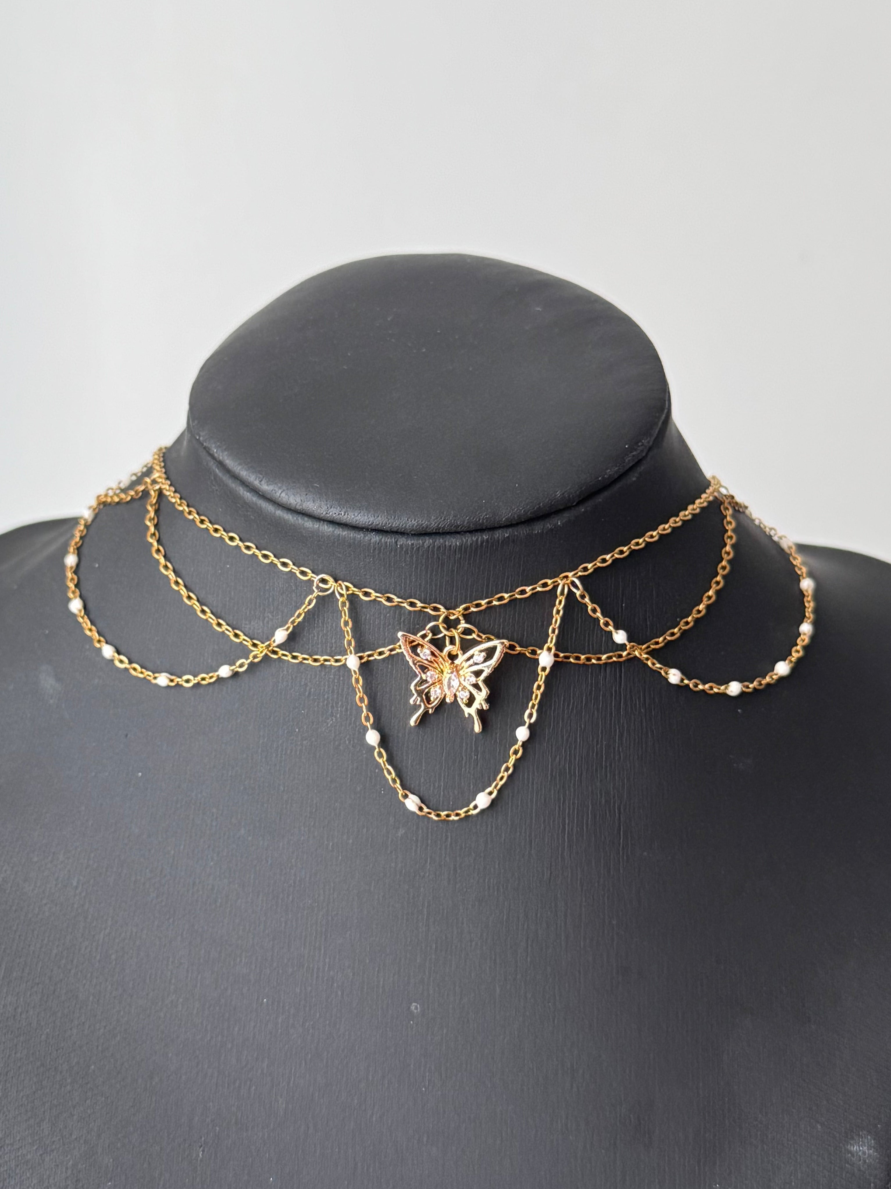 Collier Alféa, pendentif papillon 24K, pièce unique doré