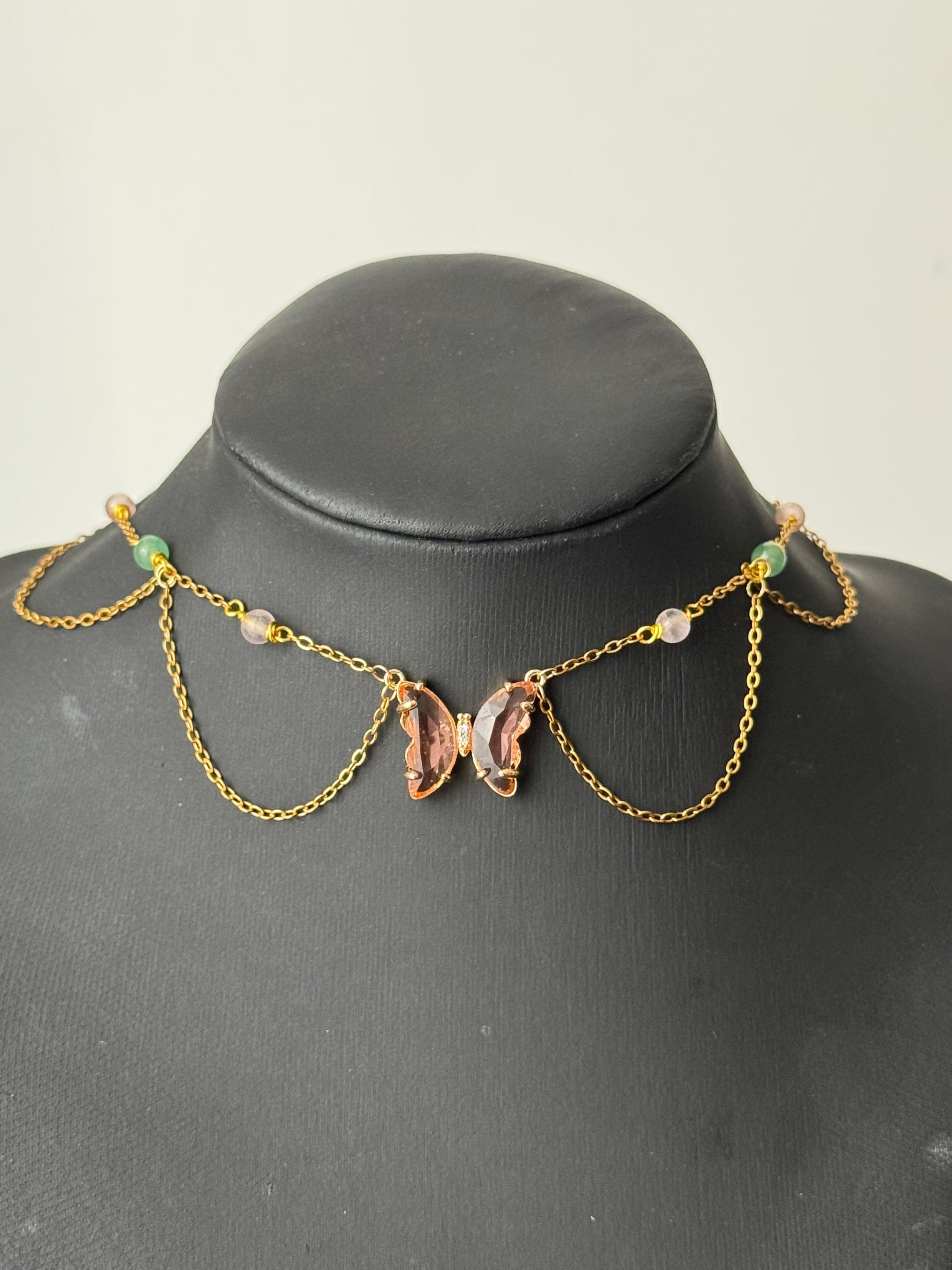 Collier Enchantix Flora, Quartz rose, aventurine verte, doré